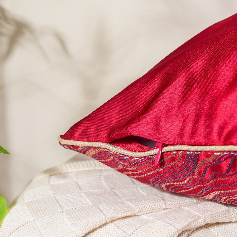 Luxury Embroidered Cushion Cover Red Set of 2 17x17 Inch Nestasia
