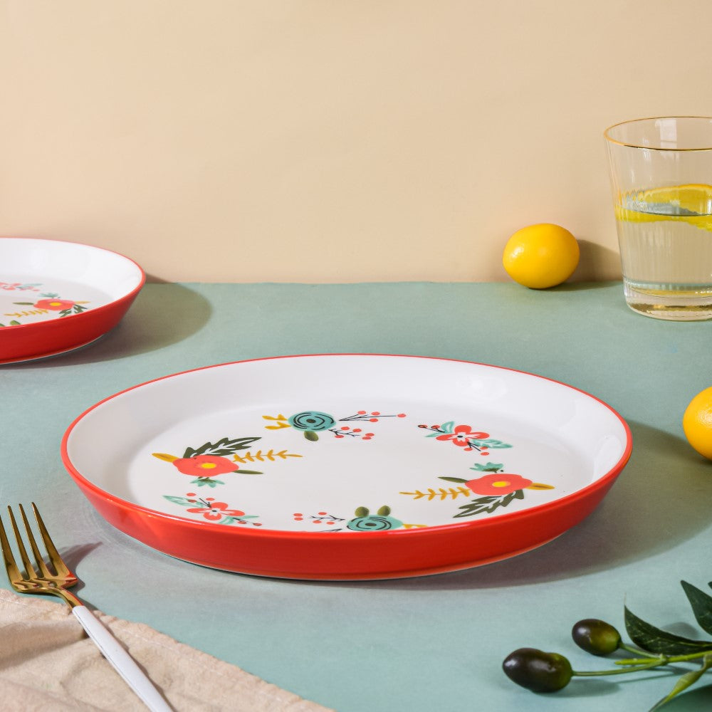 Bloom Ceramic Dinner Plate Red 10 Inch Nestasia