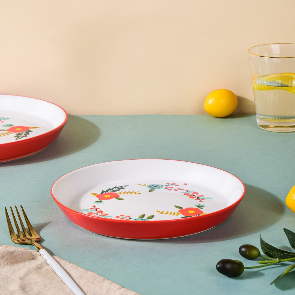 Bloom Ceramic Snack Plate Red 8 Inch Nestasia