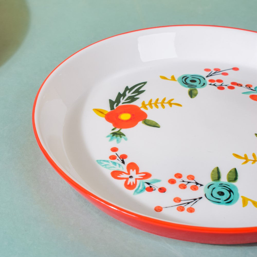 Bloom Ceramic Snack Plate Red 8 Inch Nestasia