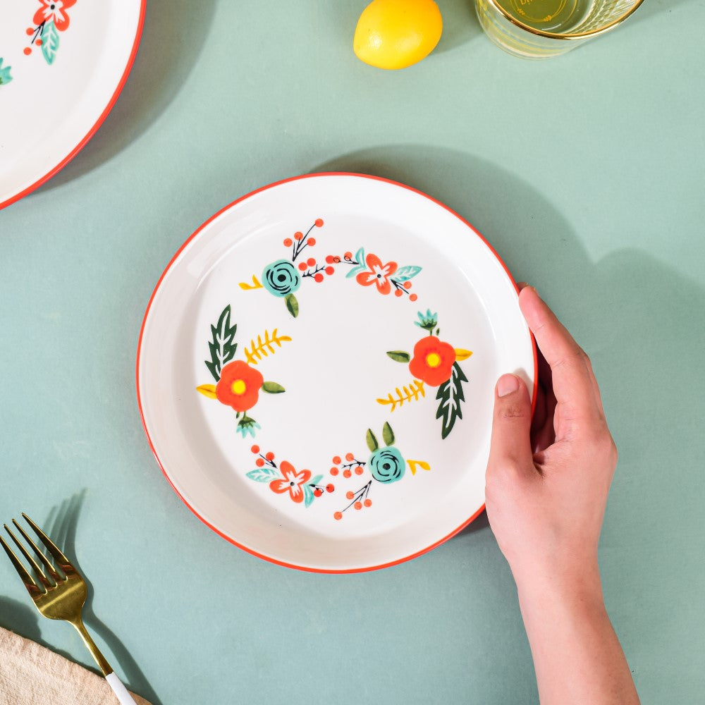 Bloom Ceramic Snack Plate Red 8 Inch Nestasia