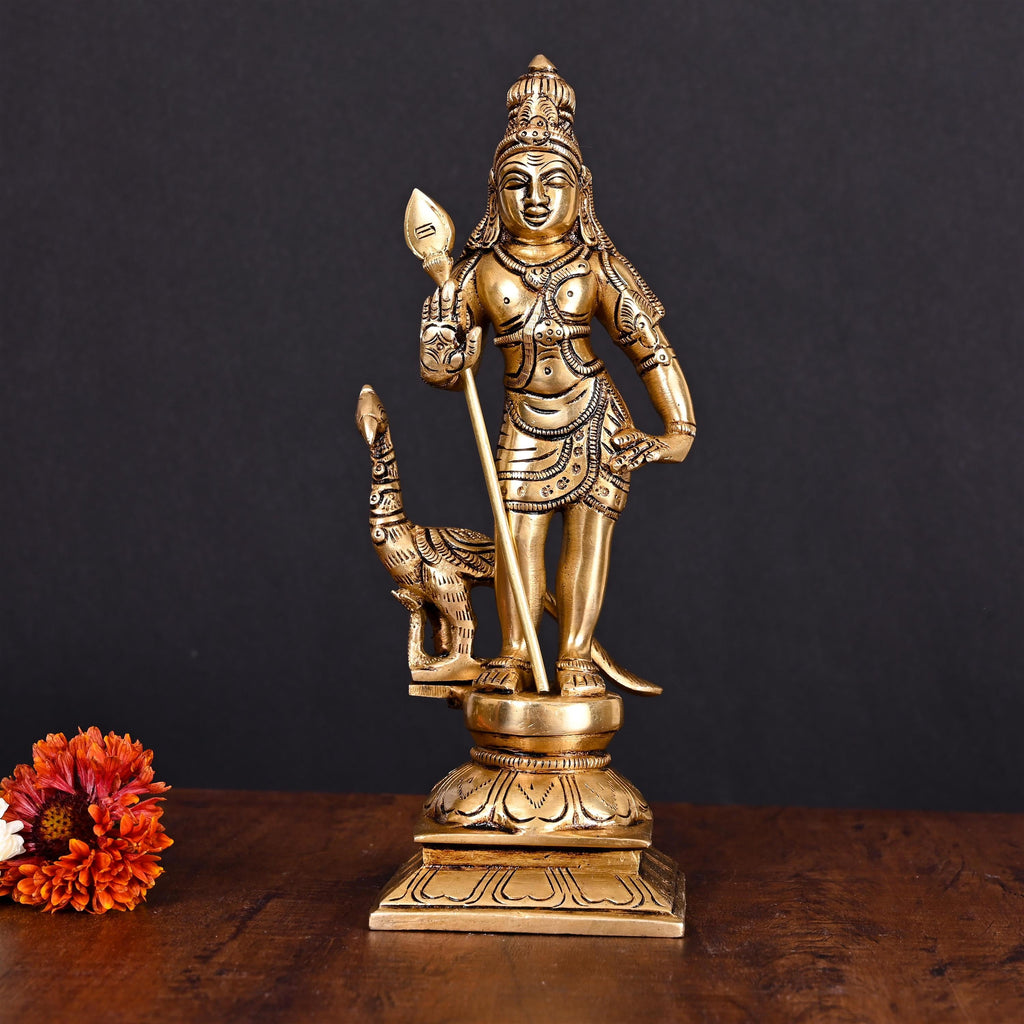 Brass Superfine Standing Lord Murugan/Kartikeya Standing Idol (10 Inch) Vedansh Craft