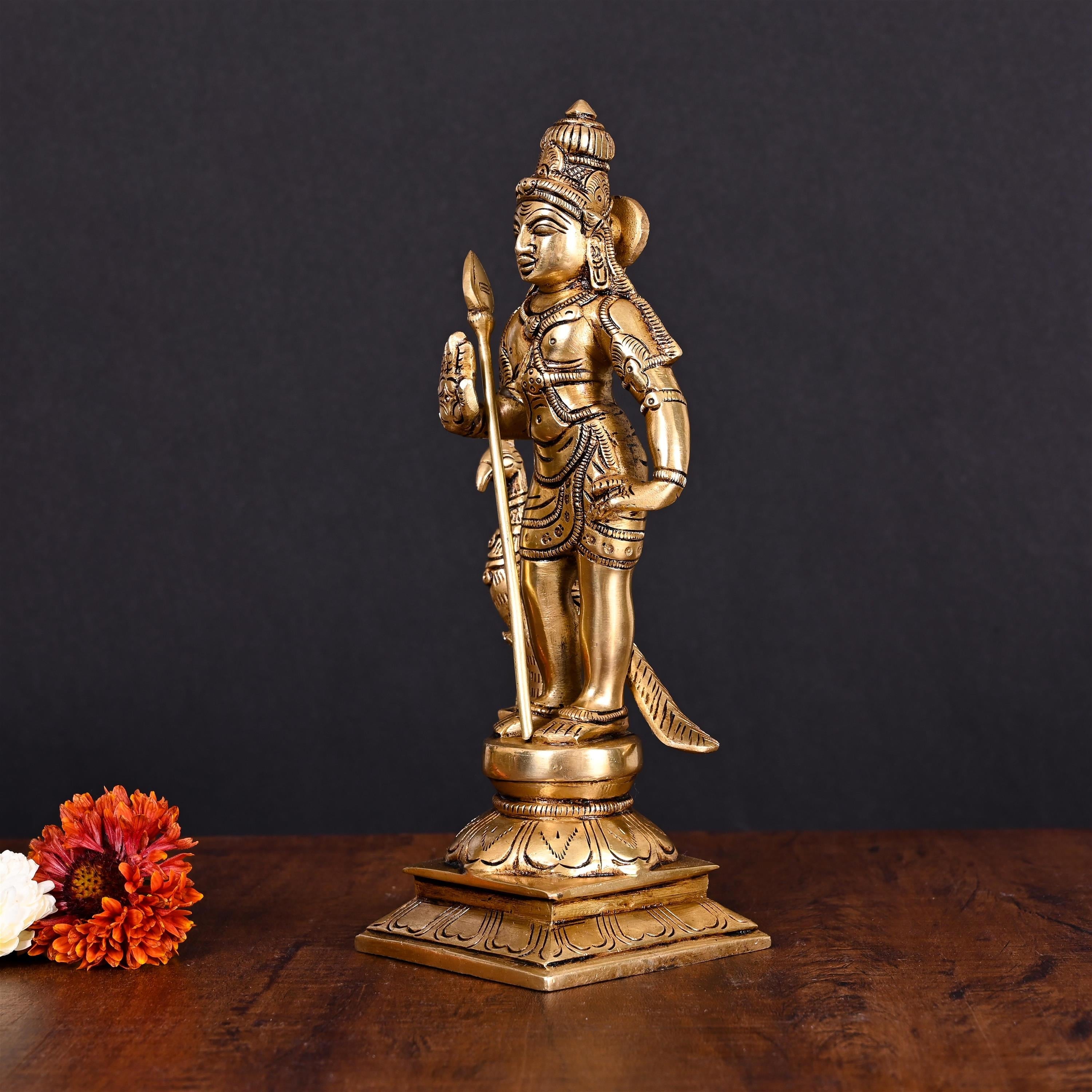 Brass Superfine Standing Lord Murugan/Kartikeya Standing Idol (10 Inch) Vedansh Craft