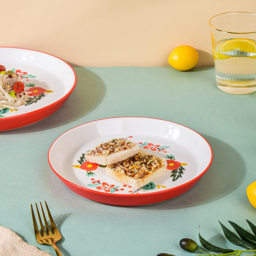 Bloom Ceramic Snack Plate Red 8 Inch Nestasia