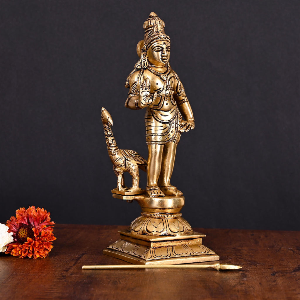 Brass Superfine Standing Lord Murugan/Kartikeya Standing Idol (10 Inch) Vedansh Craft