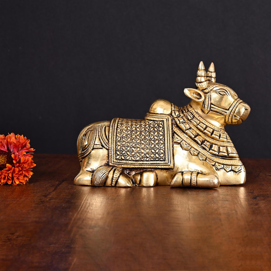 Brass Sitting Nandi Idol (5 Inch) Vedansh Craft