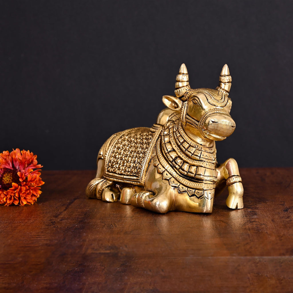 Brass Sitting Nandi Idol (5 Inch) Vedansh Craft