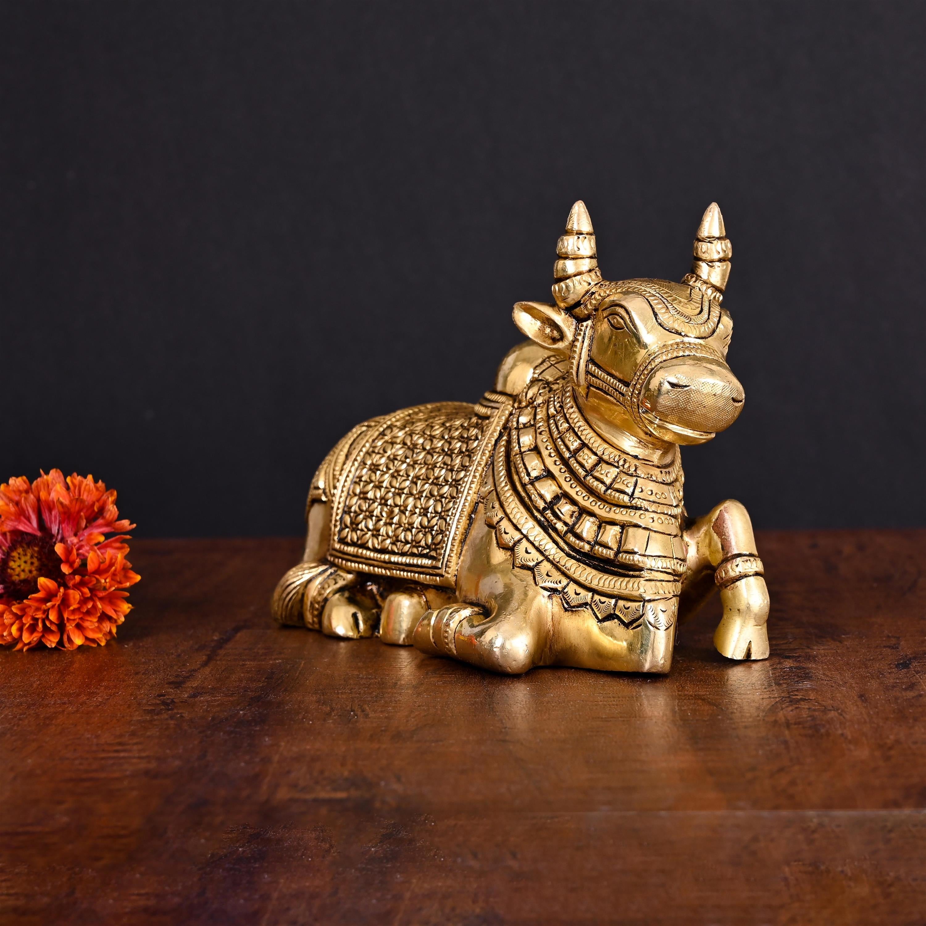 Brass Sitting Nandi Idol (5 Inch) Vedansh Craft
