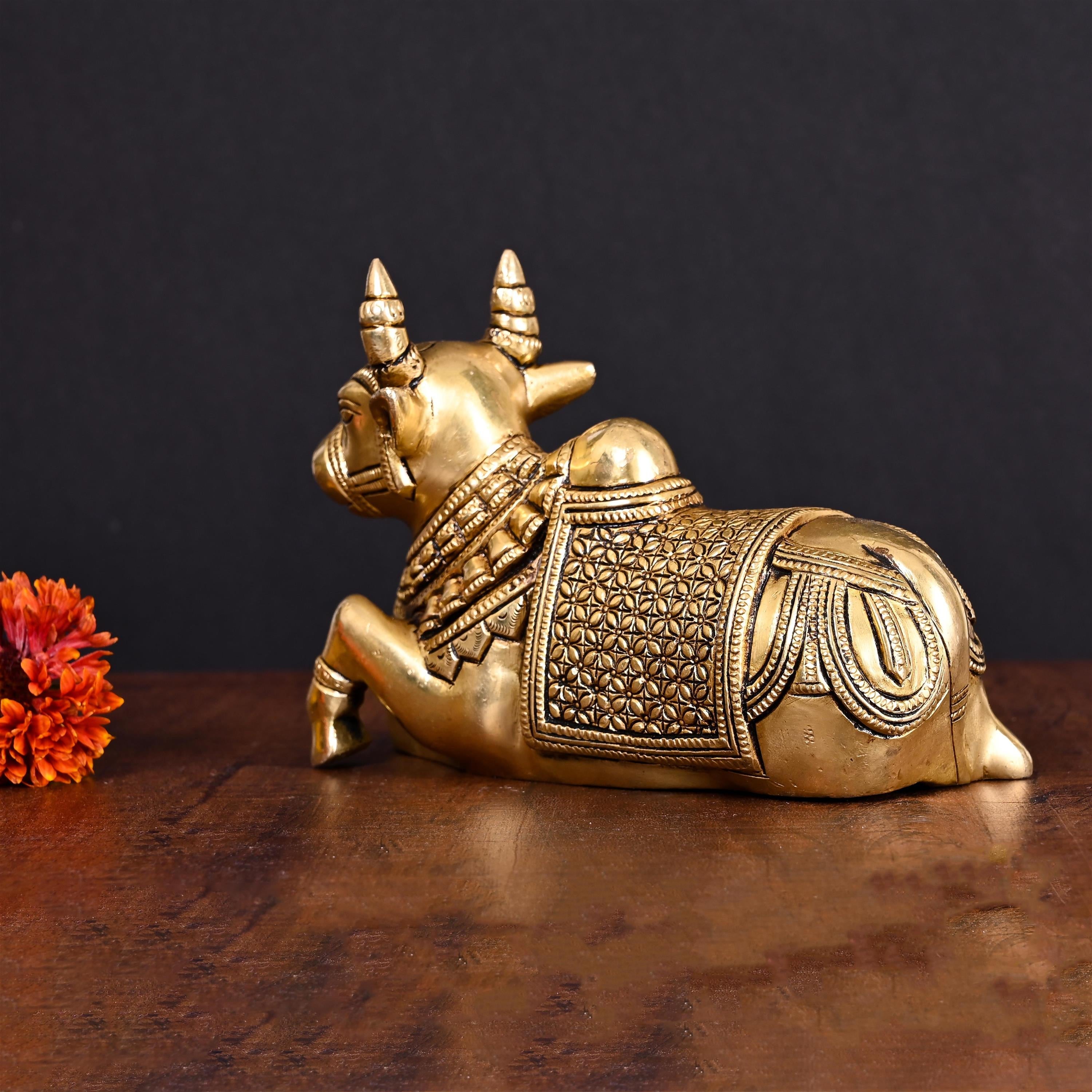 Brass Sitting Nandi Idol (5 Inch) Vedansh Craft