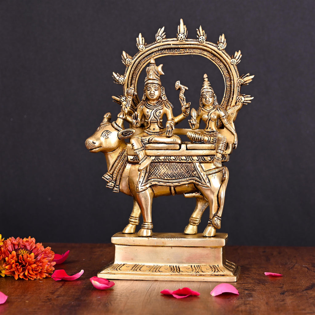 Brass Superfine Shiva Parvati With Nandi Idol (9 Inch) Vedansh Craft