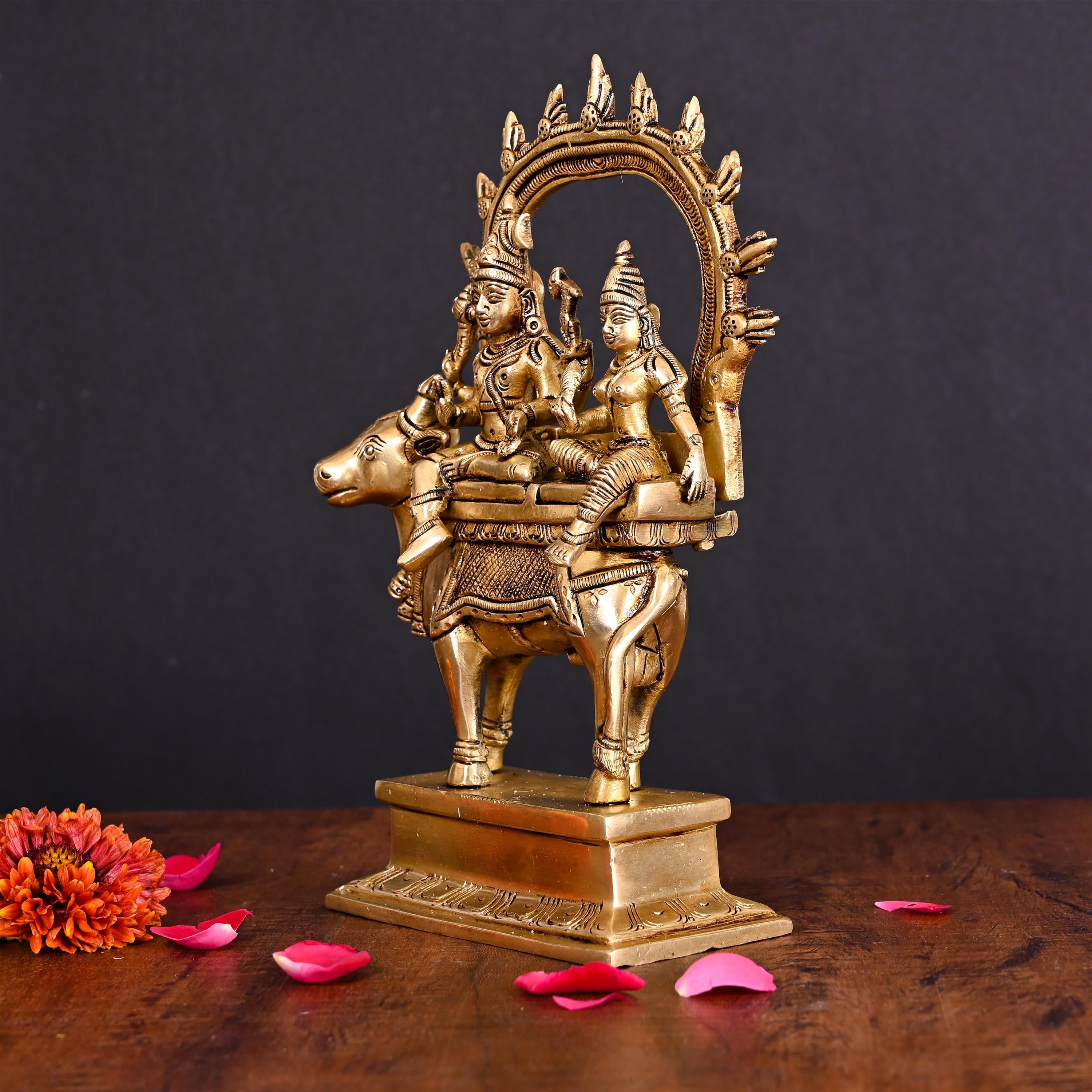 Brass Superfine Shiva Parvati With Nandi Idol (9 Inch) Vedansh Craft