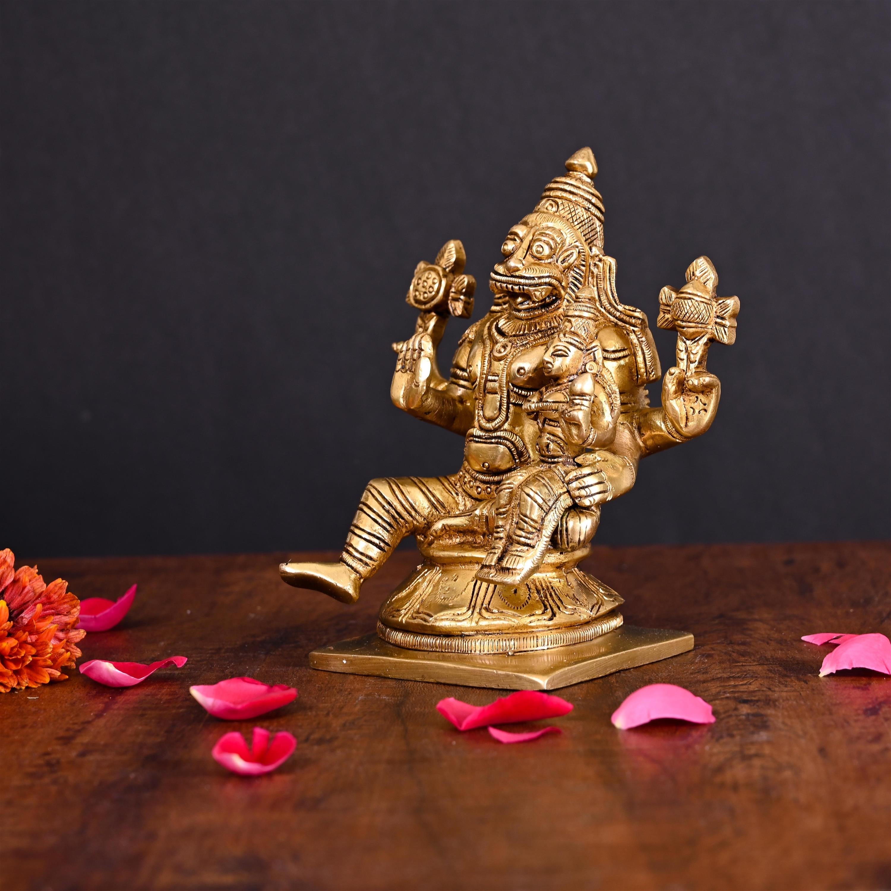 Brass Sitting Lakshmi Narasimha Superfine Idol (5.2 Inch) Vedansh Craft