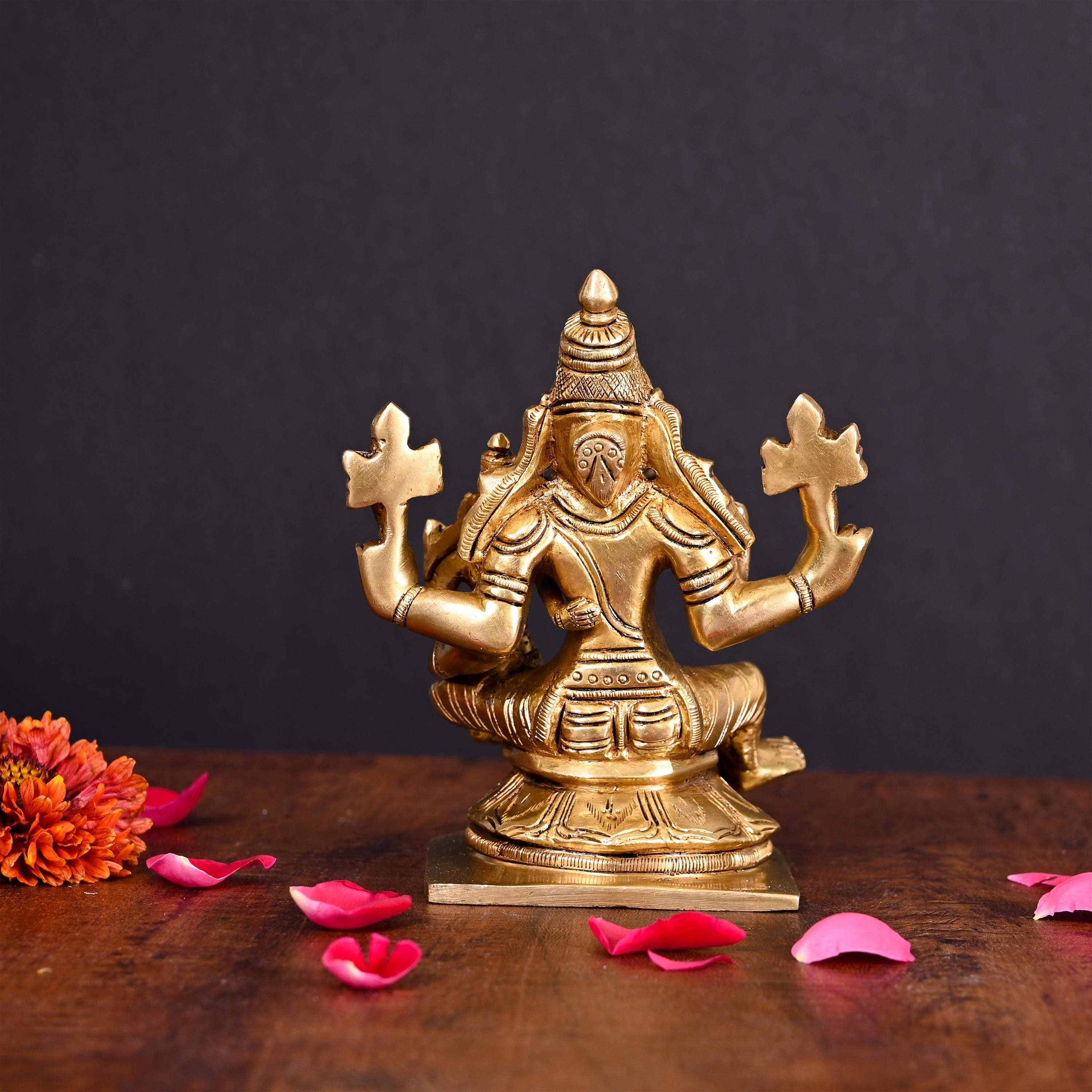 Brass Sitting Lakshmi Narasimha Superfine Idol (5.2 Inch) Vedansh Craft