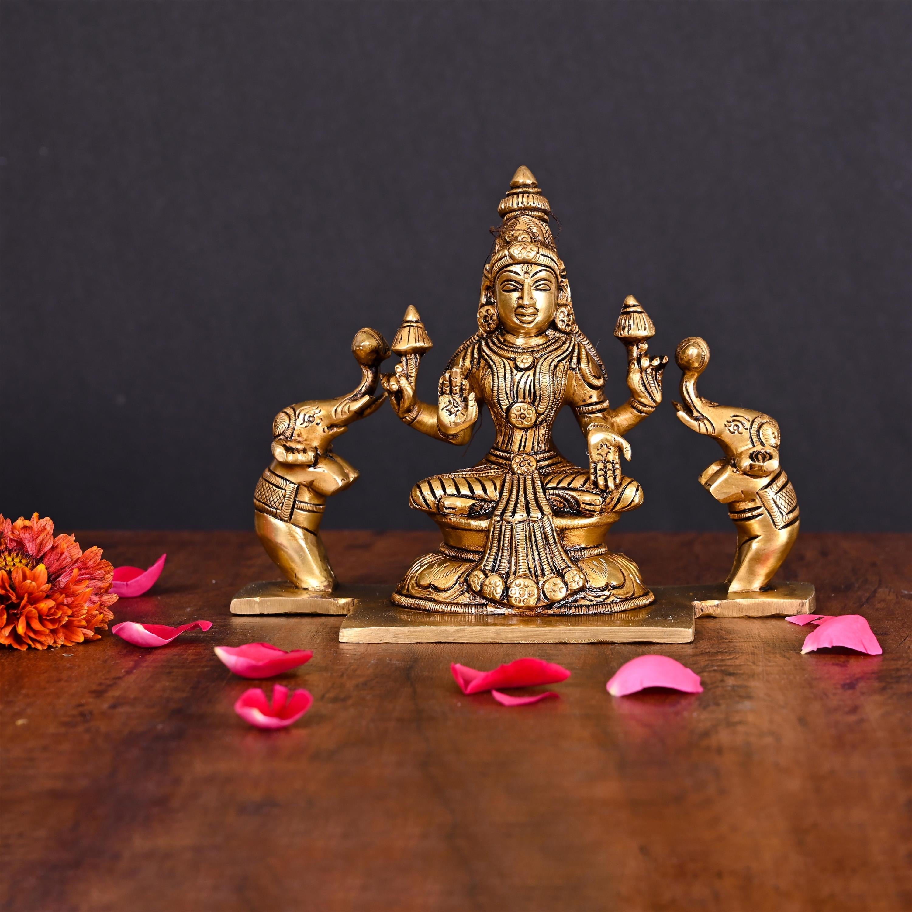 Brass Superfine Goddess Sitting Gaja Lakshmi Idol (5.5 Inch) Vedansh Craft
