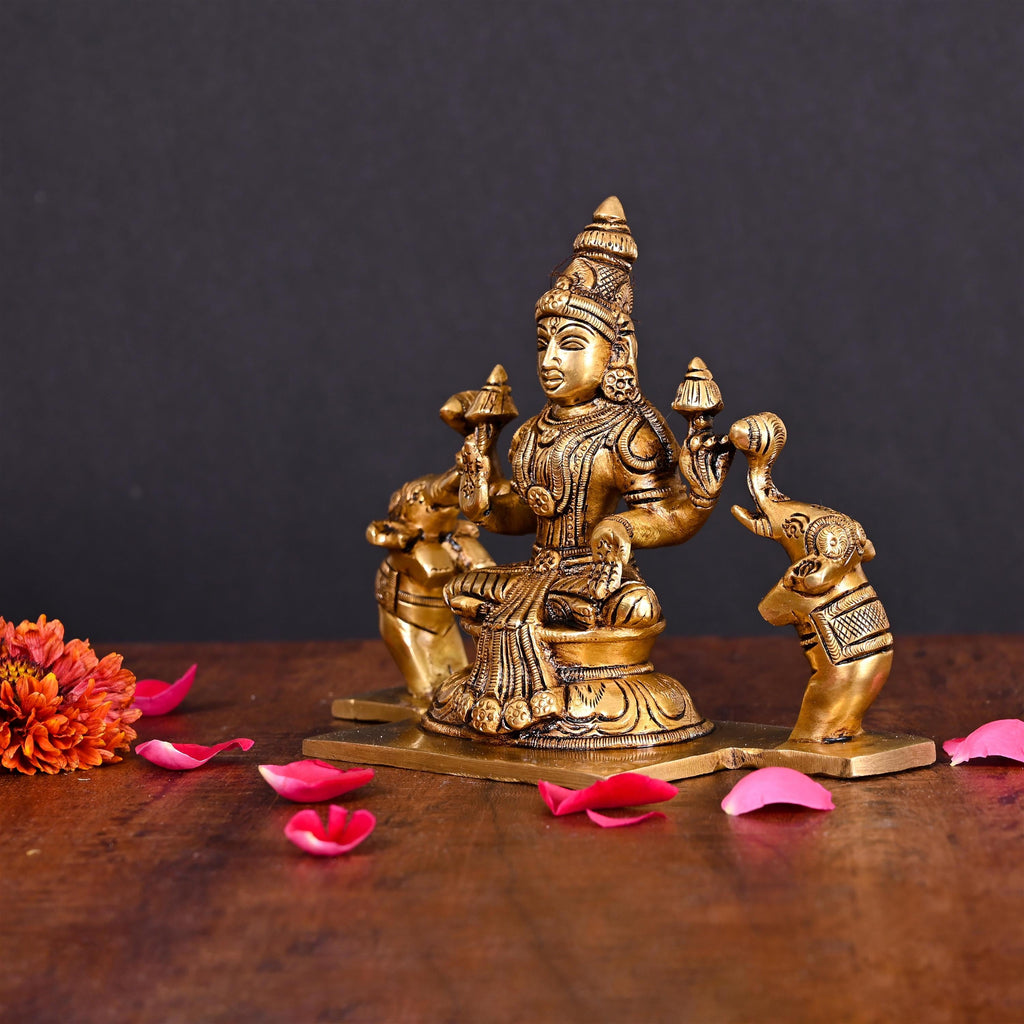 Brass Superfine Goddess Sitting Gaja Lakshmi Idol (5.5 Inch) Vedansh Craft