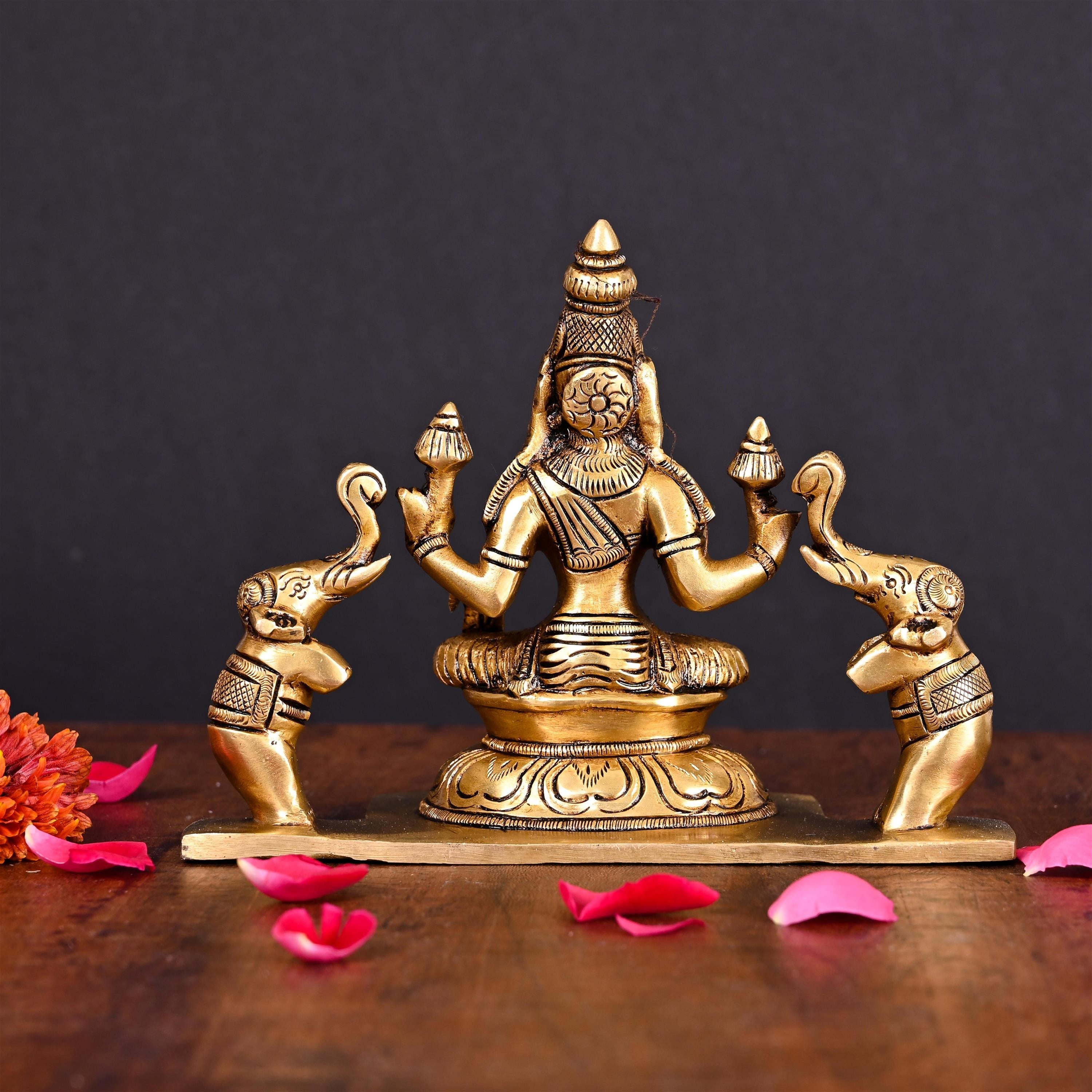 Brass Superfine Goddess Sitting Gaja Lakshmi Idol (5.5 Inch) Vedansh Craft