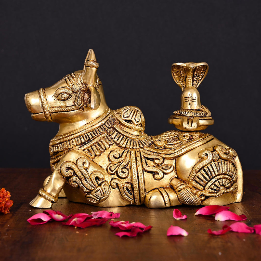 Brass Nandi With Shivling Idol (5.5 Inch) Vedansh Craft