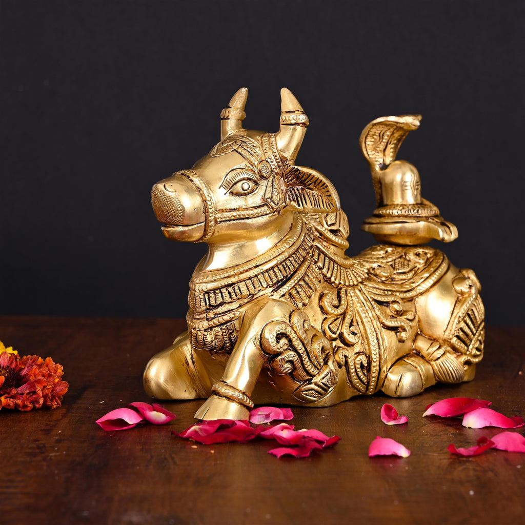 Brass Nandi With Shivling Idol (5.5 Inch) Vedansh Craft