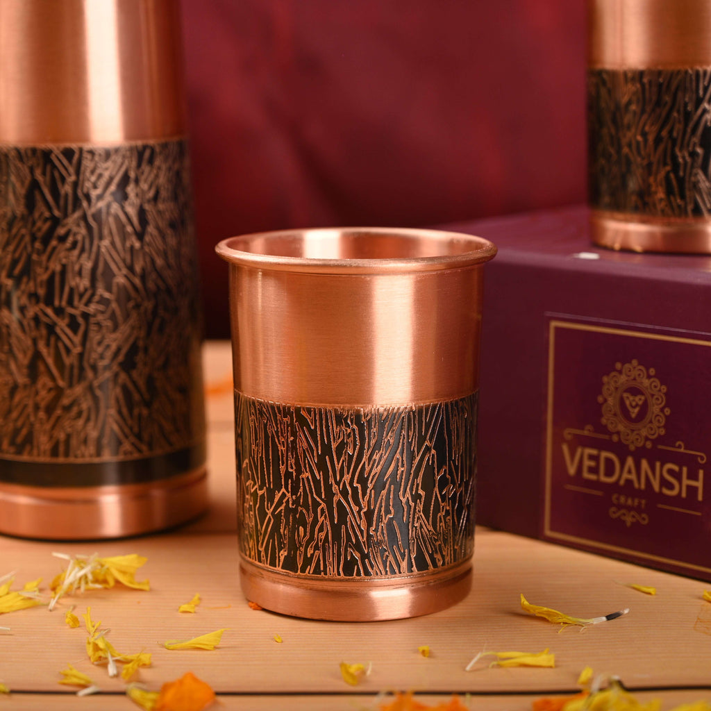 Copper Premium Pen Sparkle Bottle with Glass Set Gift Box/Hamper Vedansh Craft