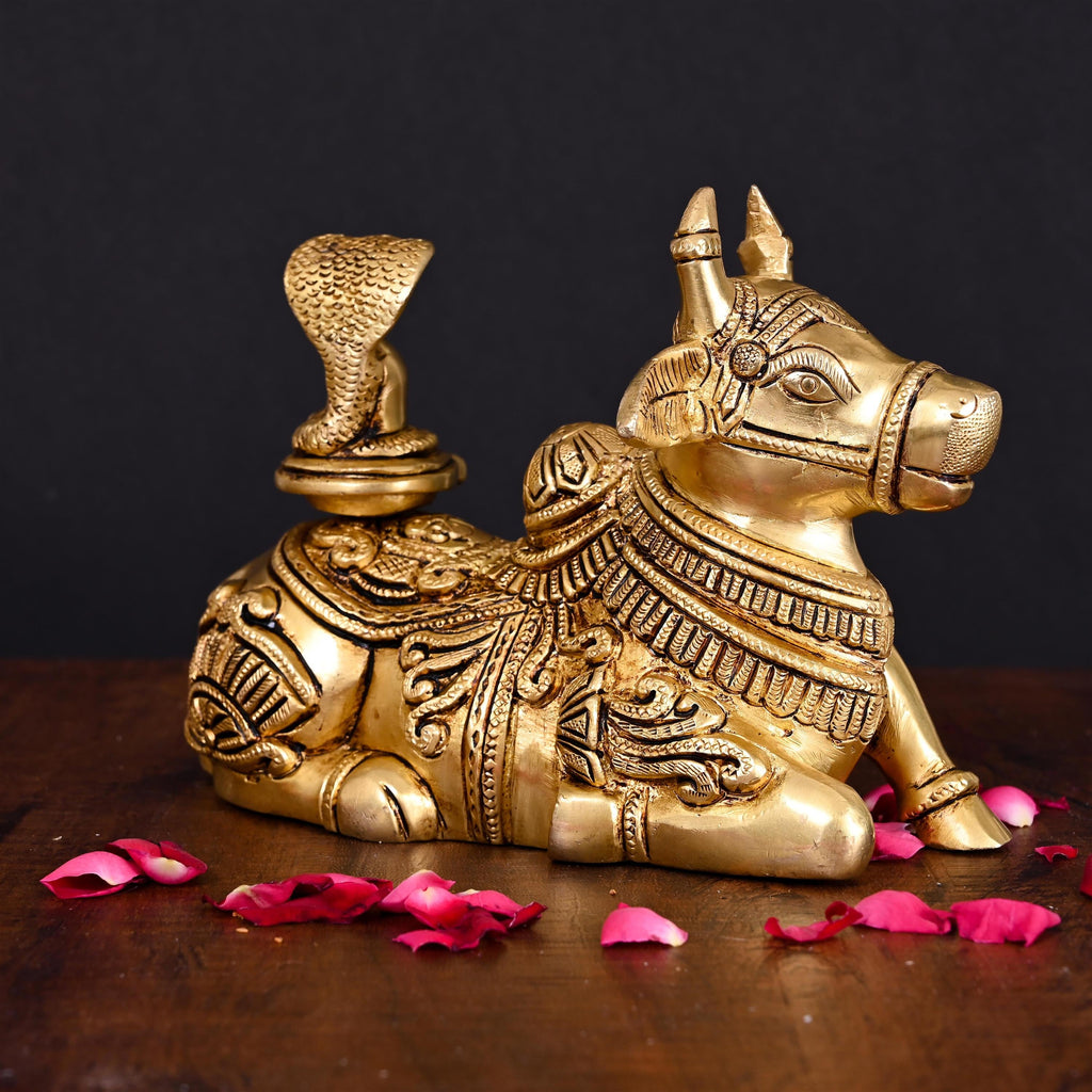 Brass Nandi With Shivling Idol (5.5 Inch) Vedansh Craft