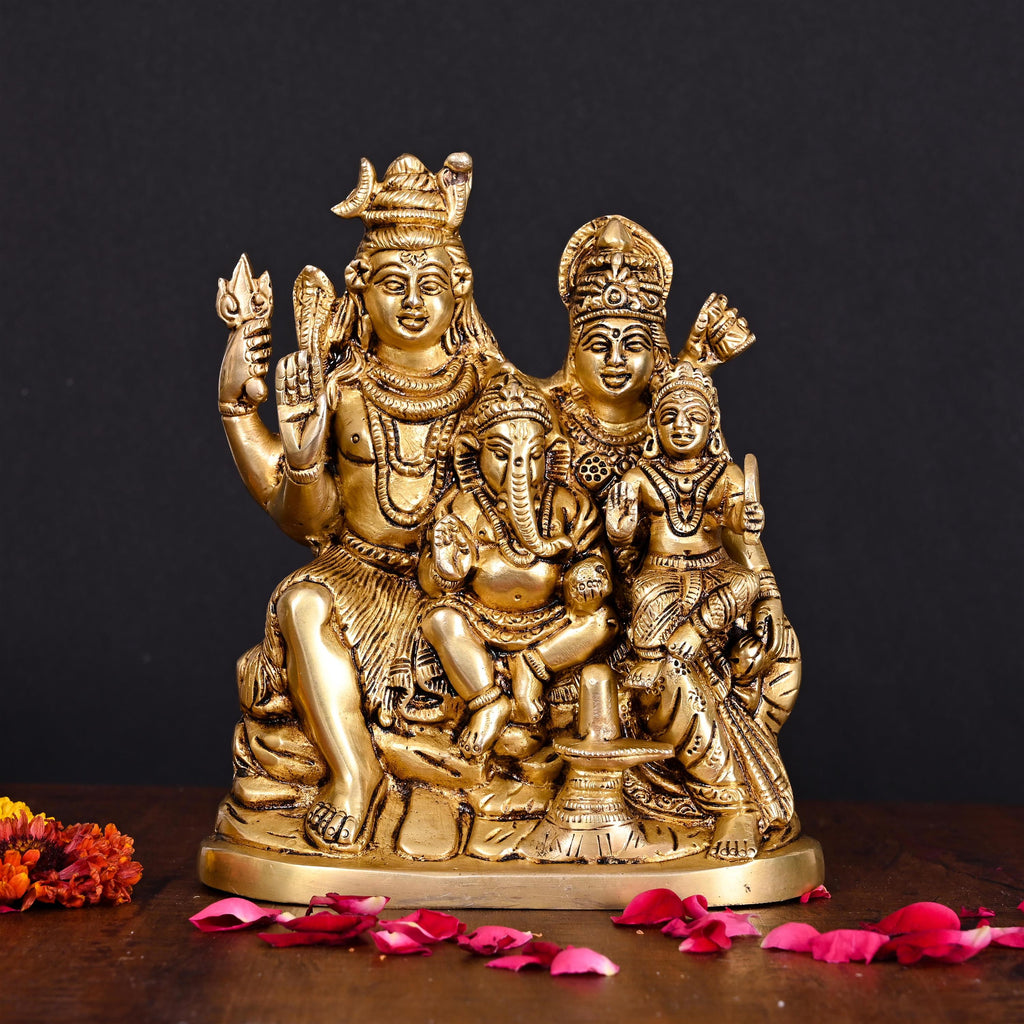 Brass Sitting Shiva Family Statue (8 Inch) Vedansh Craft