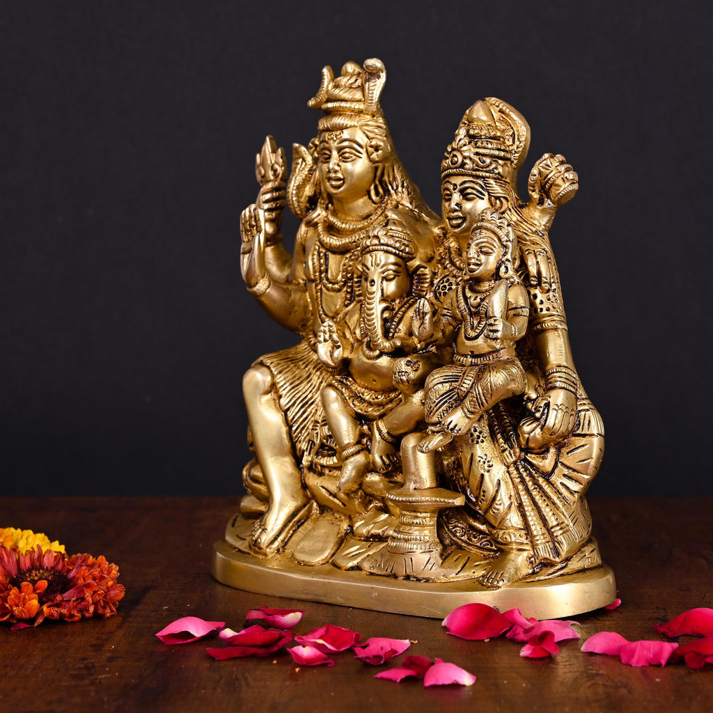 Brass Sitting Shiva Family Statue (8 Inch) Vedansh Craft