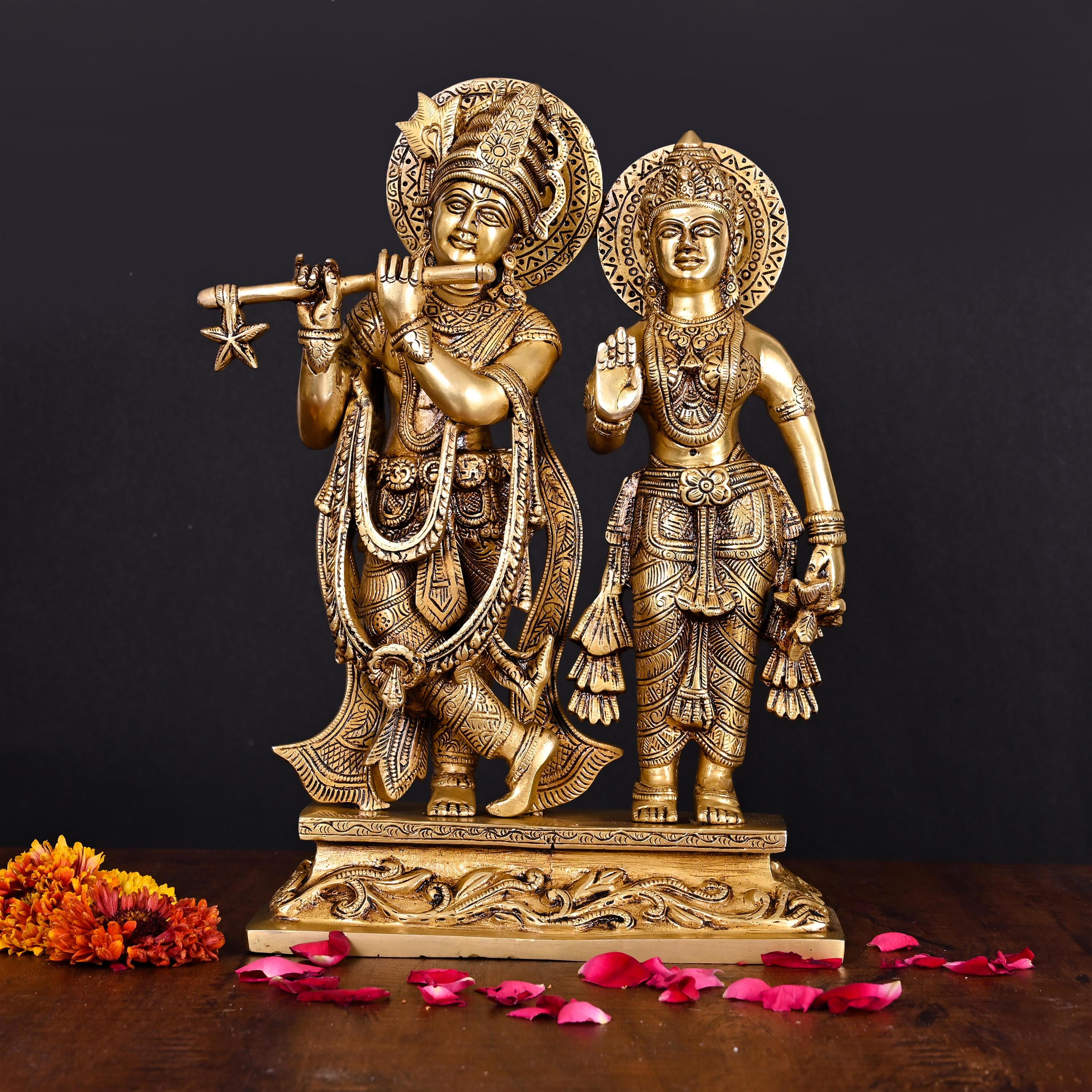 Brass Standing Radha Krishna Idol (12 Inch) Vedansh Craft