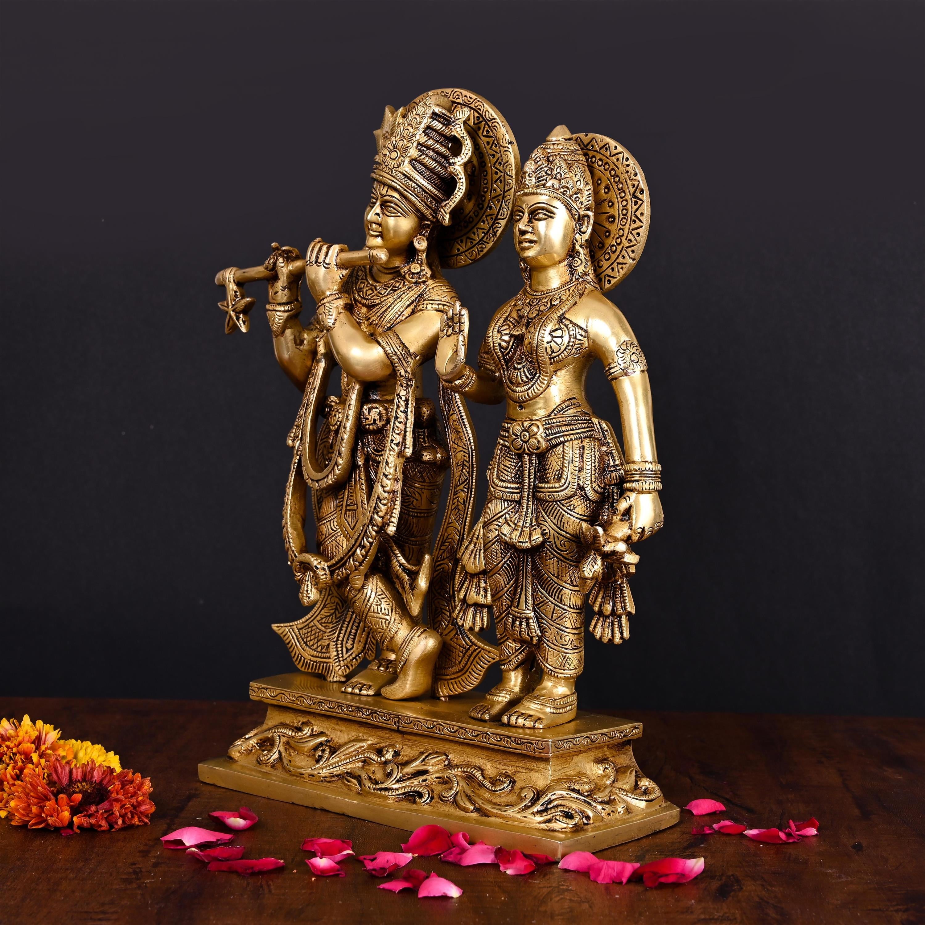 Brass Standing Radha Krishna Idol (12 Inch) Vedansh Craft