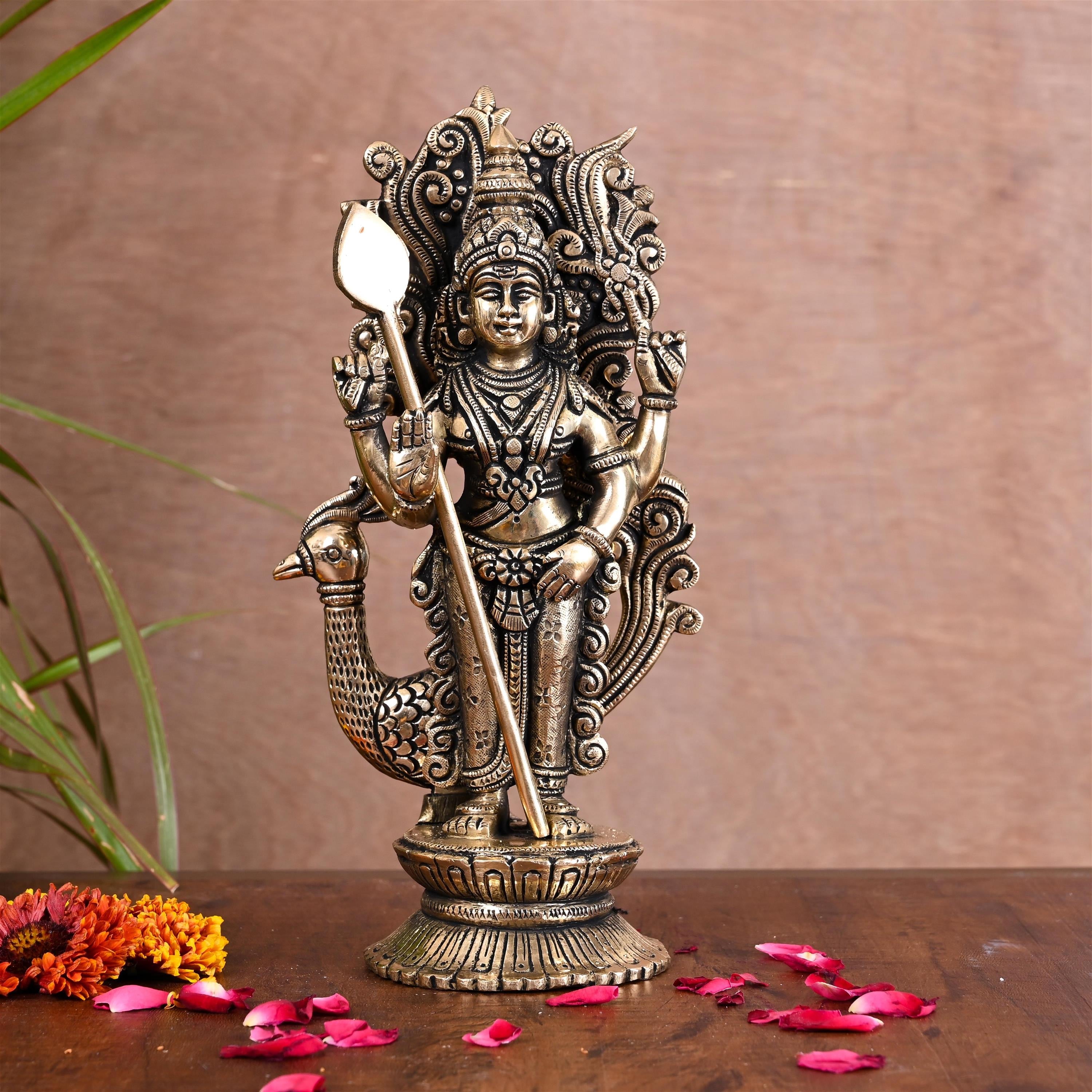 Brass Standing Lord Murugan/Kartikeya Idol (10 Inch) Vedansh Craft