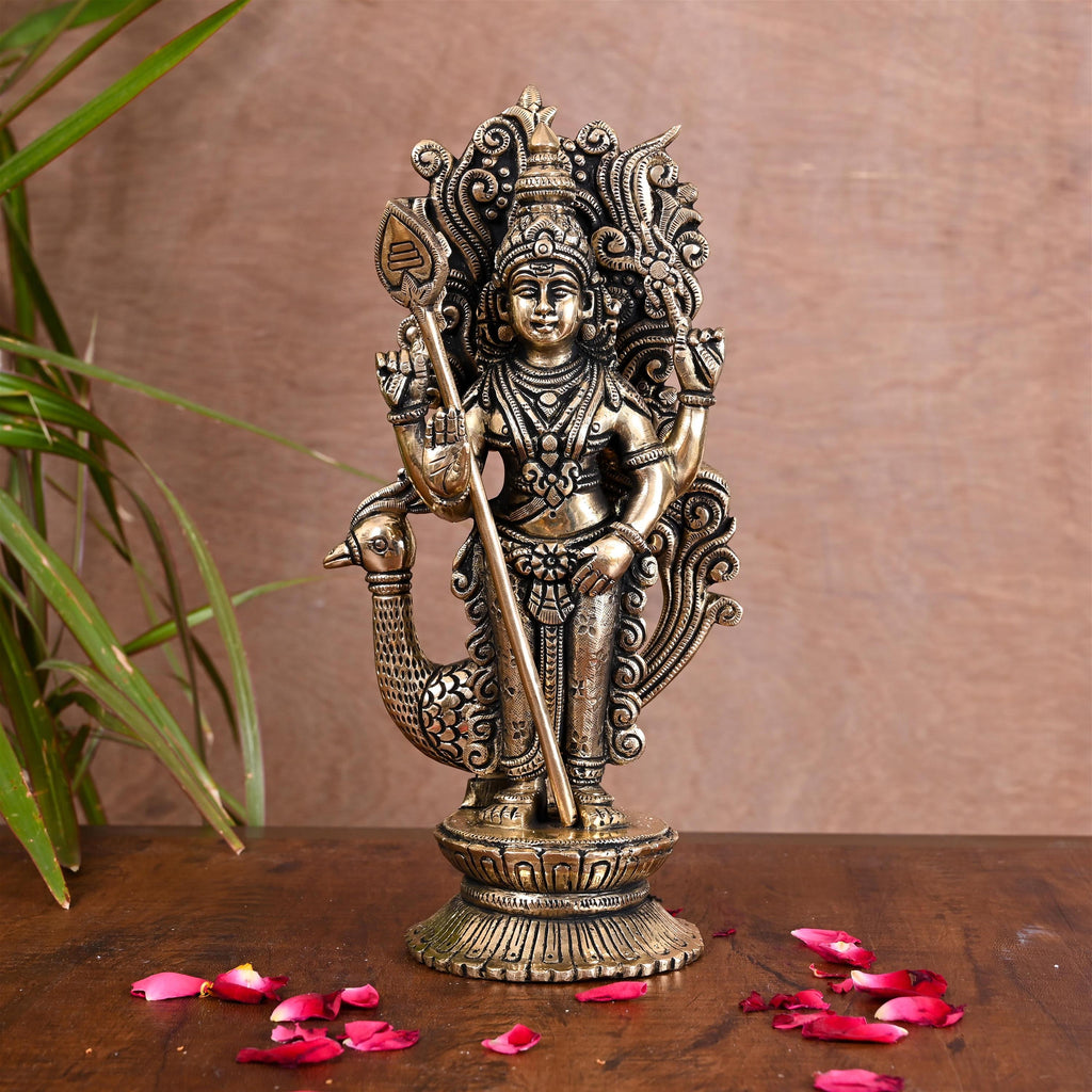 Brass Standing Lord Murugan/Kartikeya Idol (10 Inch) Vedansh Craft