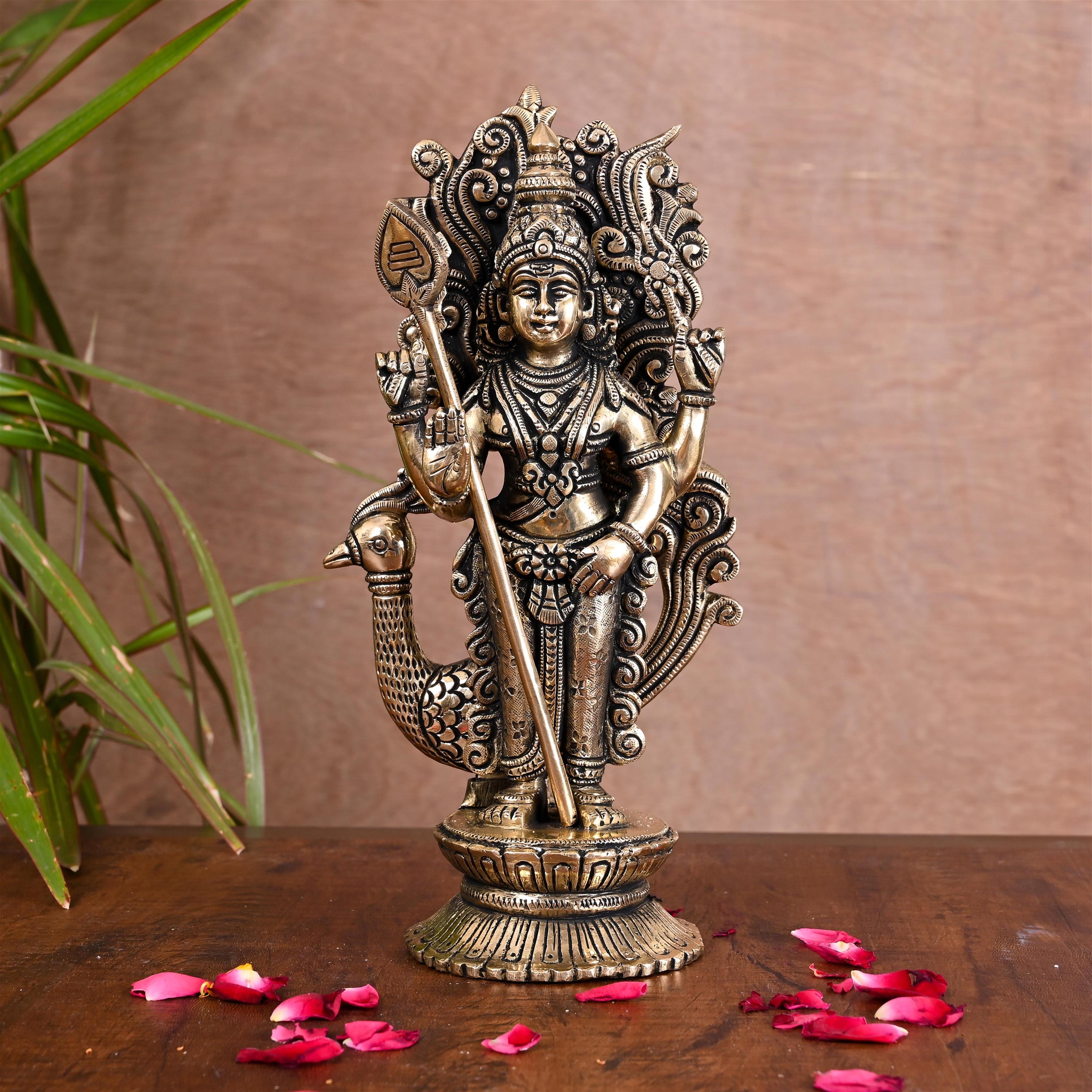 Brass Standing Lord Murugan/Kartikeya Idol (10 Inch) Vedansh Craft