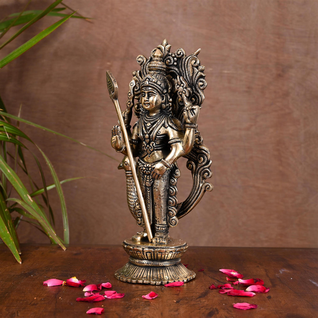 Brass Standing Lord Murugan/Kartikeya Idol (10 Inch) Vedansh Craft