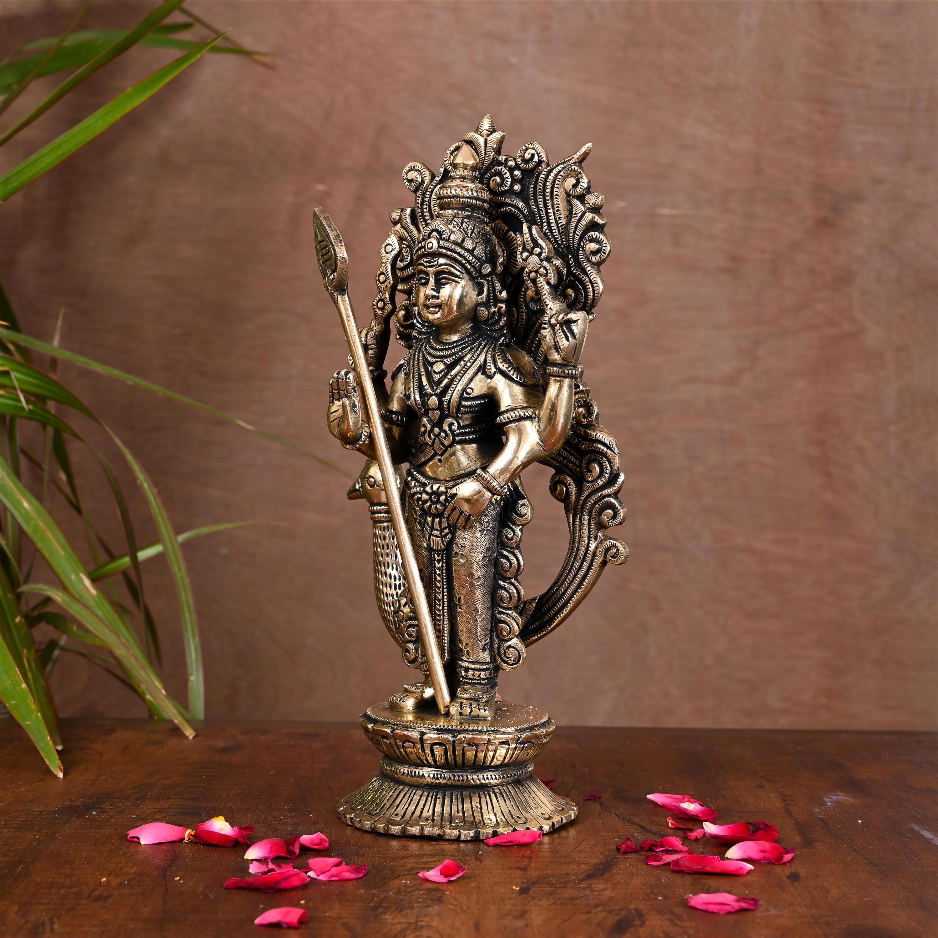 Brass Standing Lord Murugan/Kartikeya Idol (10 Inch) Vedansh Craft