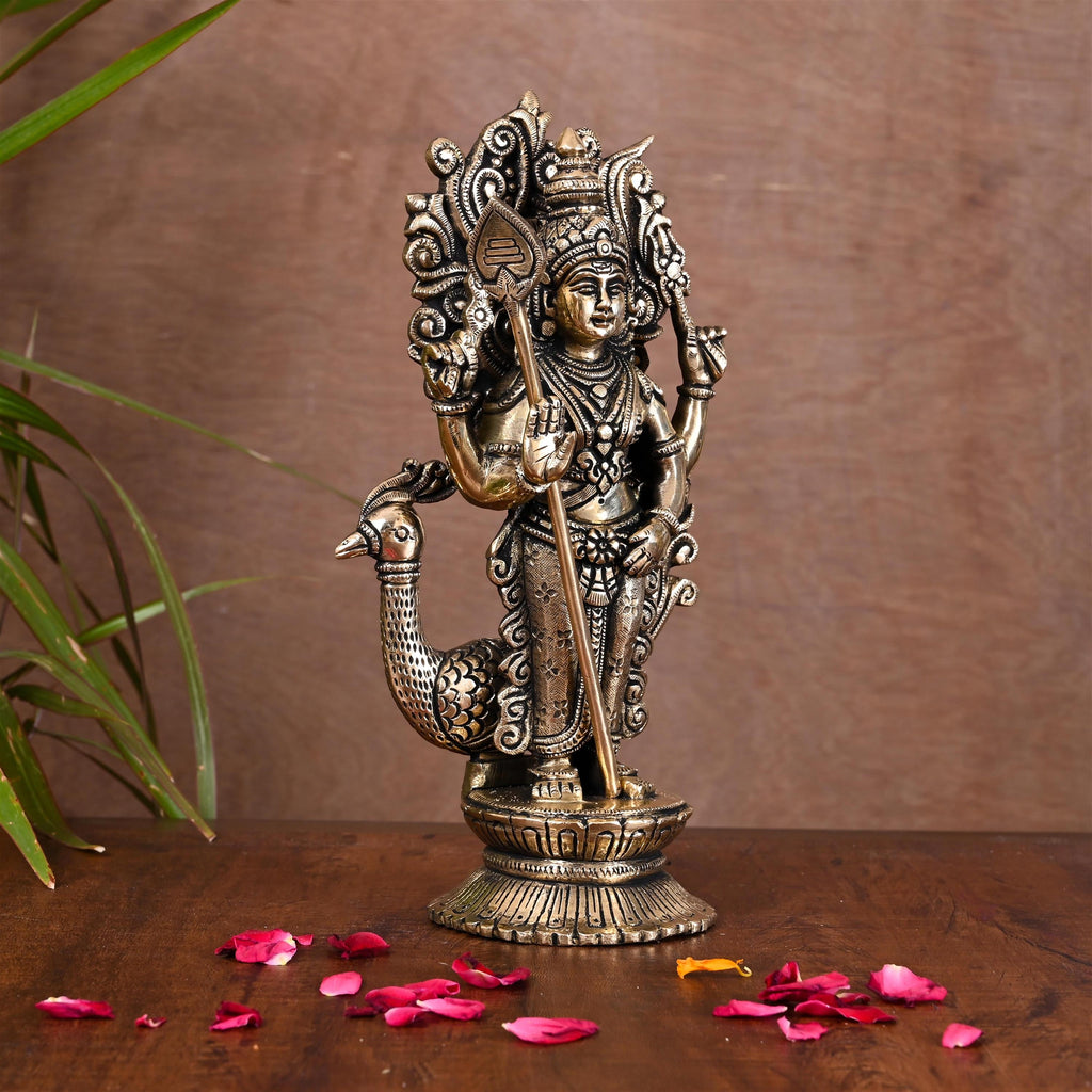 Brass Standing Lord Murugan/Kartikeya Idol (10 Inch) Vedansh Craft