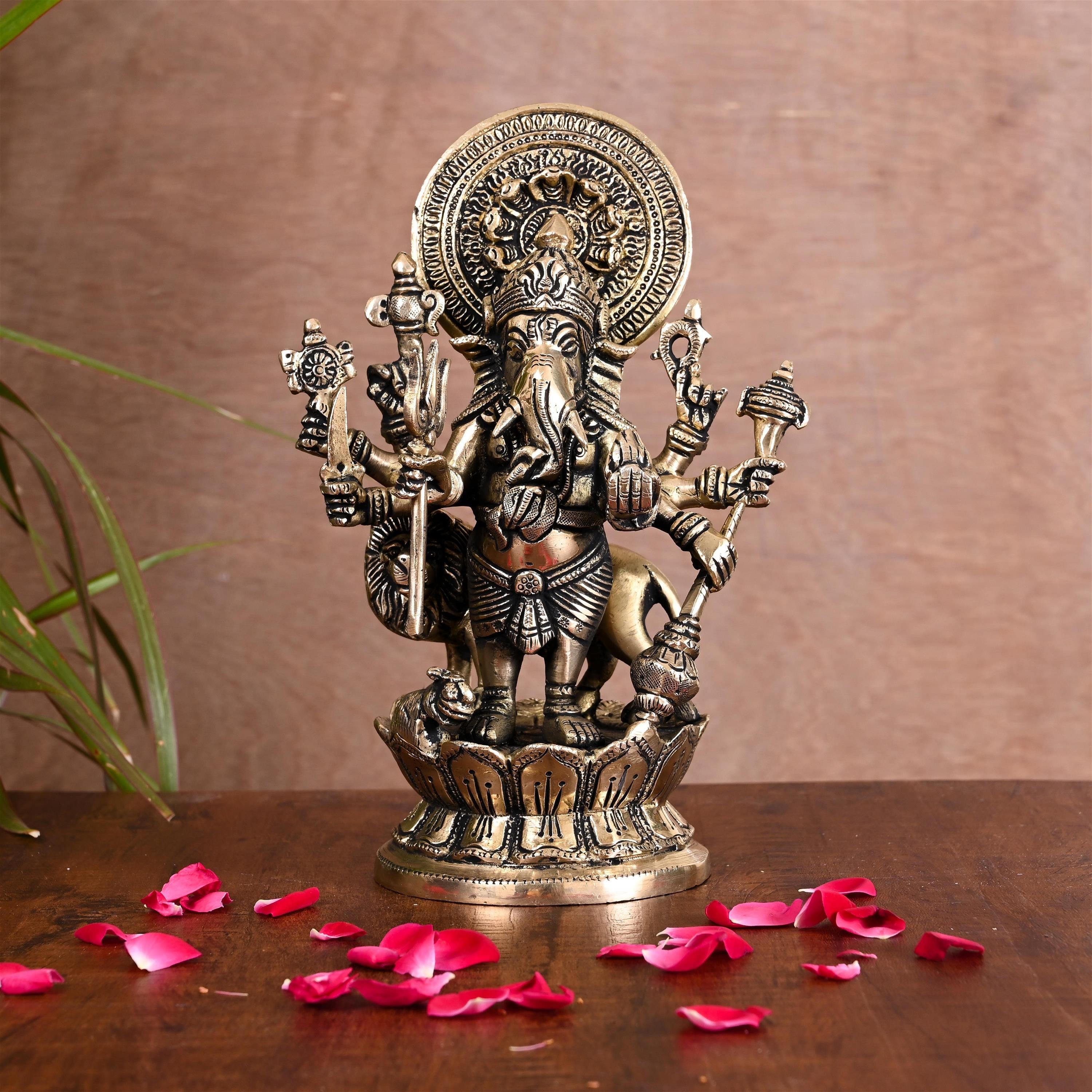 Brass Shubha Drishti Standing Ganesha Idol (9 Inch) Vedansh Craft