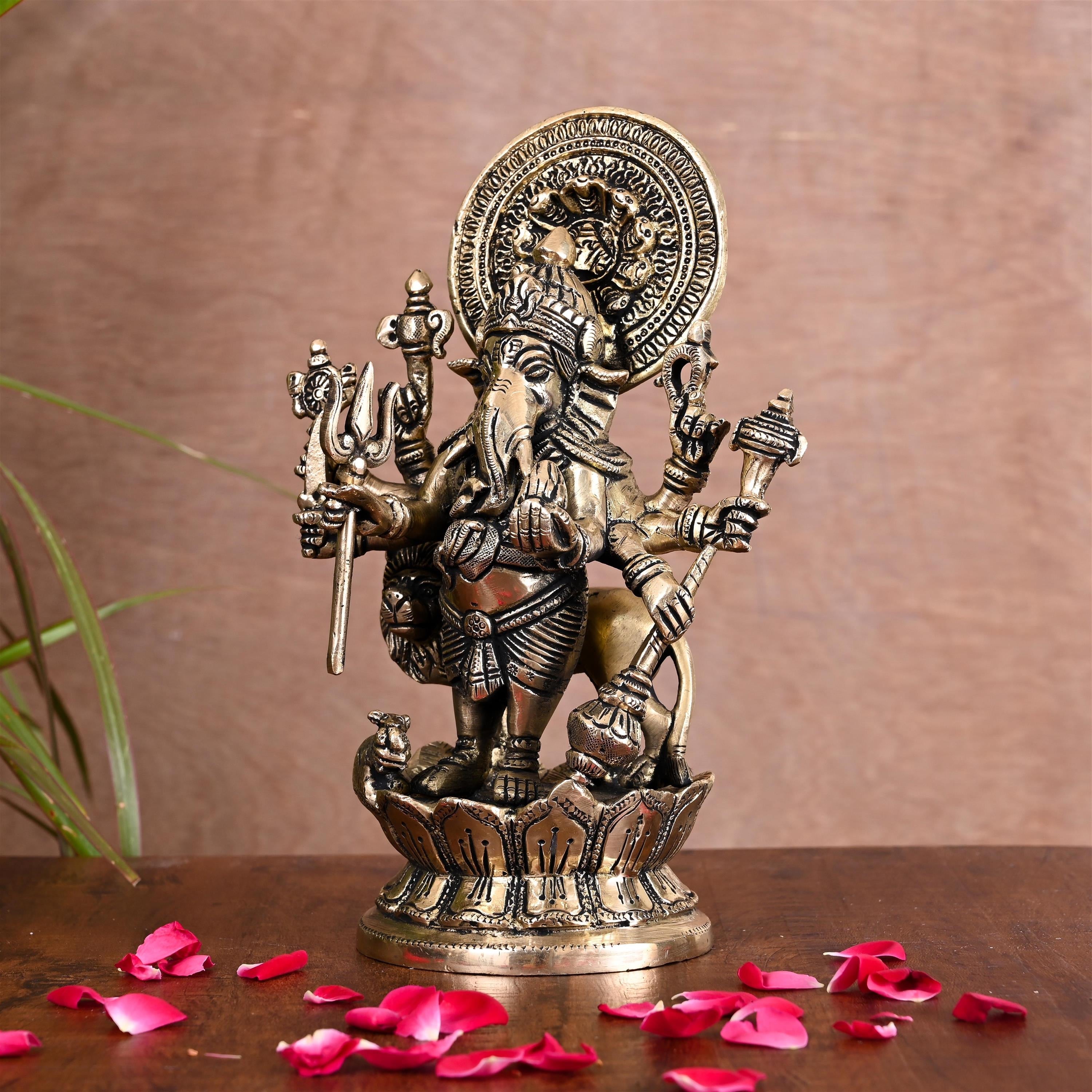 Brass Shubha Drishti Standing Ganesha Idol (9 Inch) Vedansh Craft