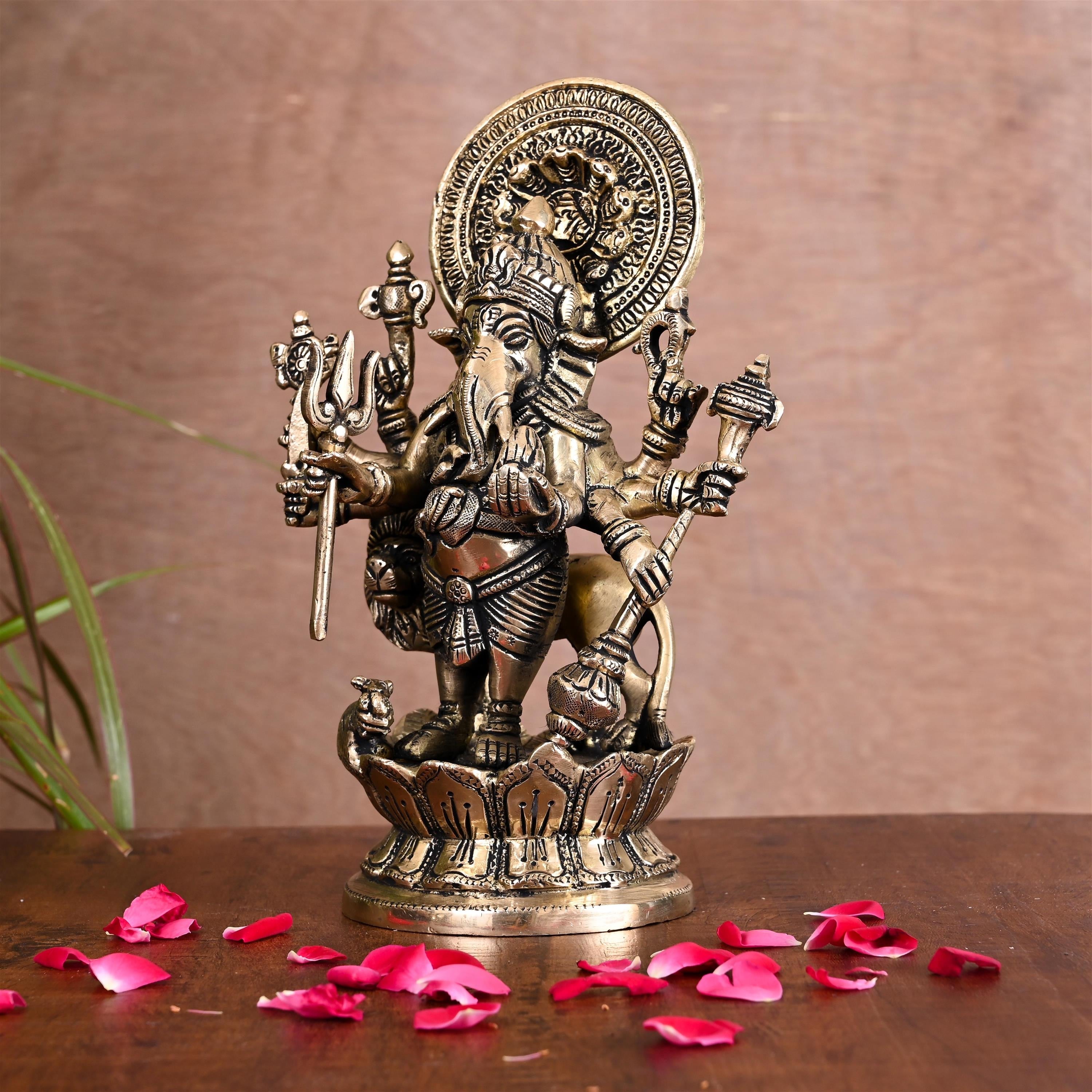 Brass Shubha Drishti Standing Ganesha Idol (9 Inch) Vedansh Craft