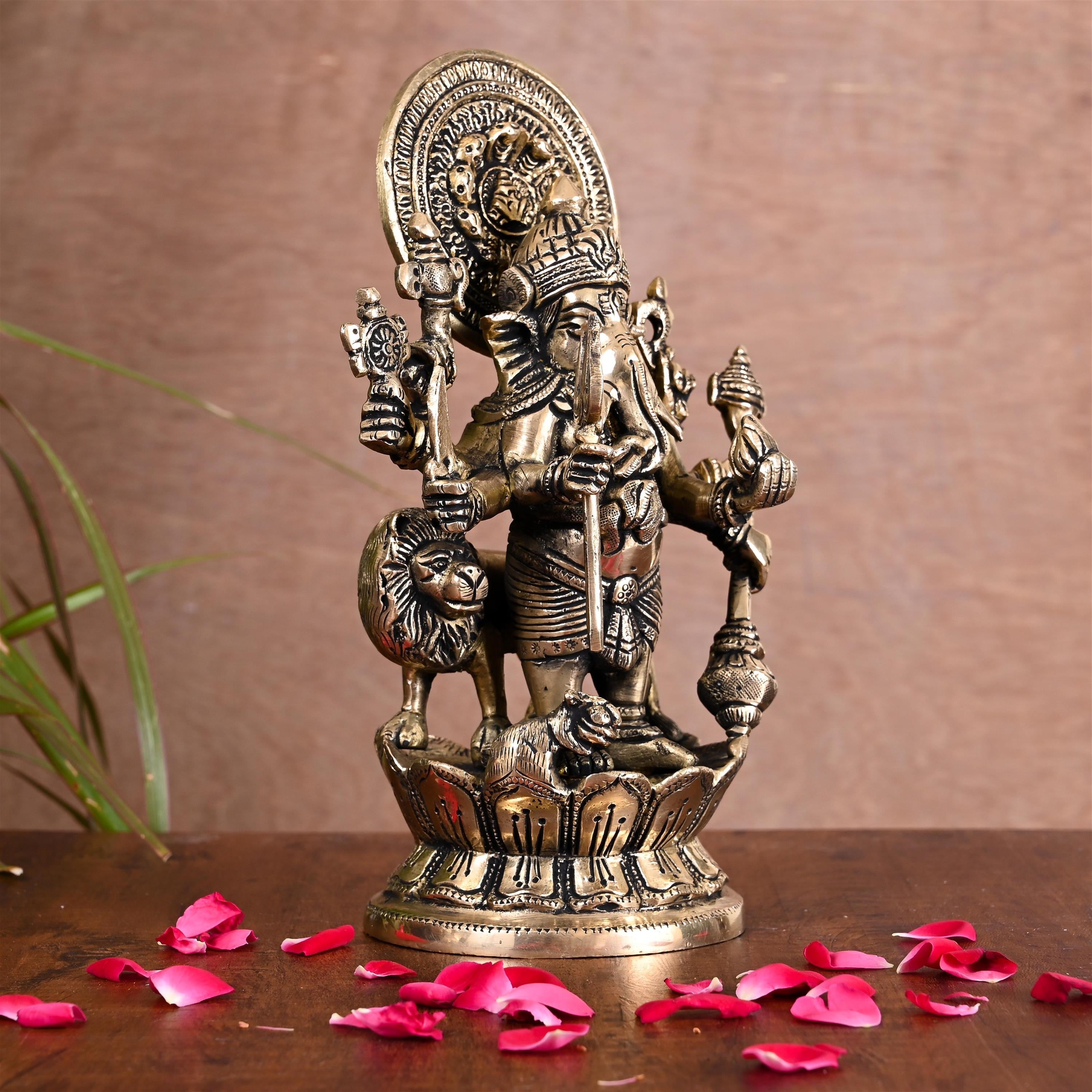 Brass Shubha Drishti Standing Ganesha Idol (9 Inch) Vedansh Craft