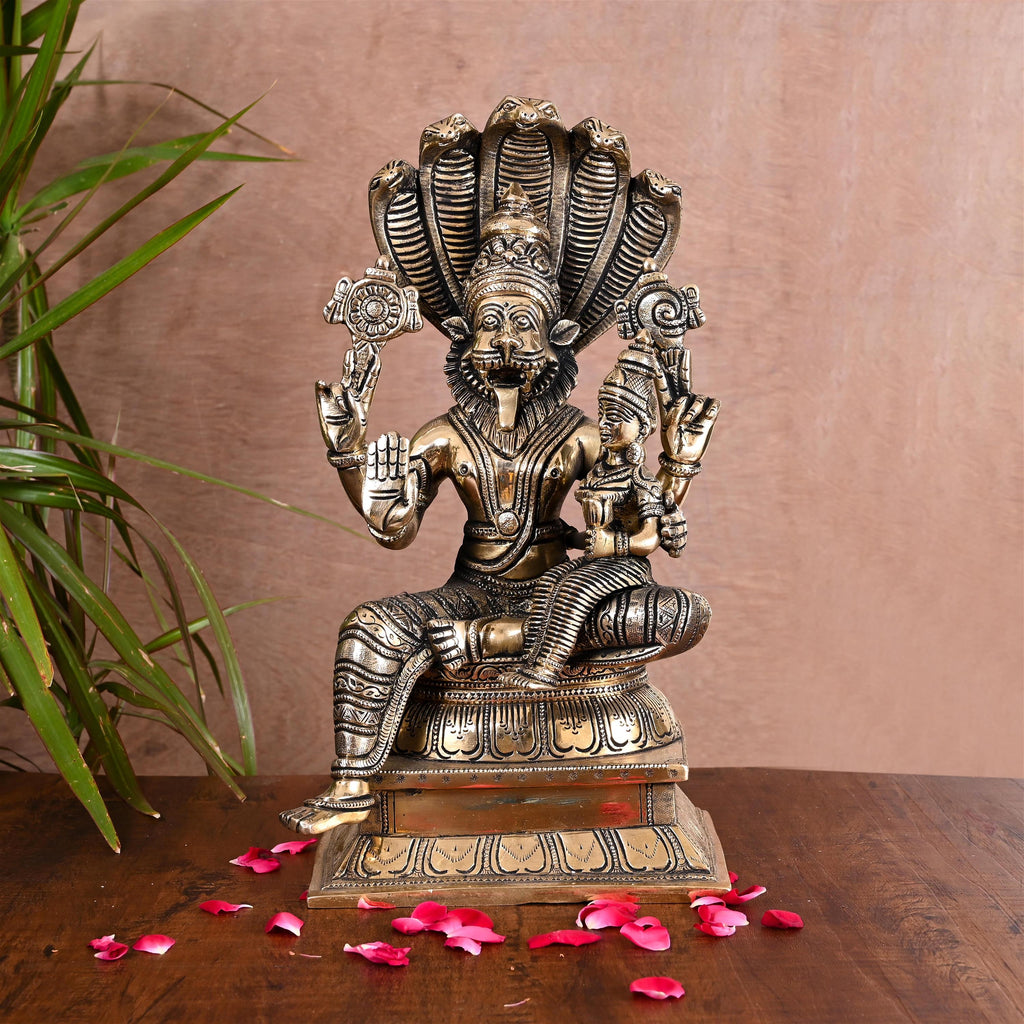 Brass Sitting Lakshmi Narasimha Idol (13 Inch) Vedansh Craft