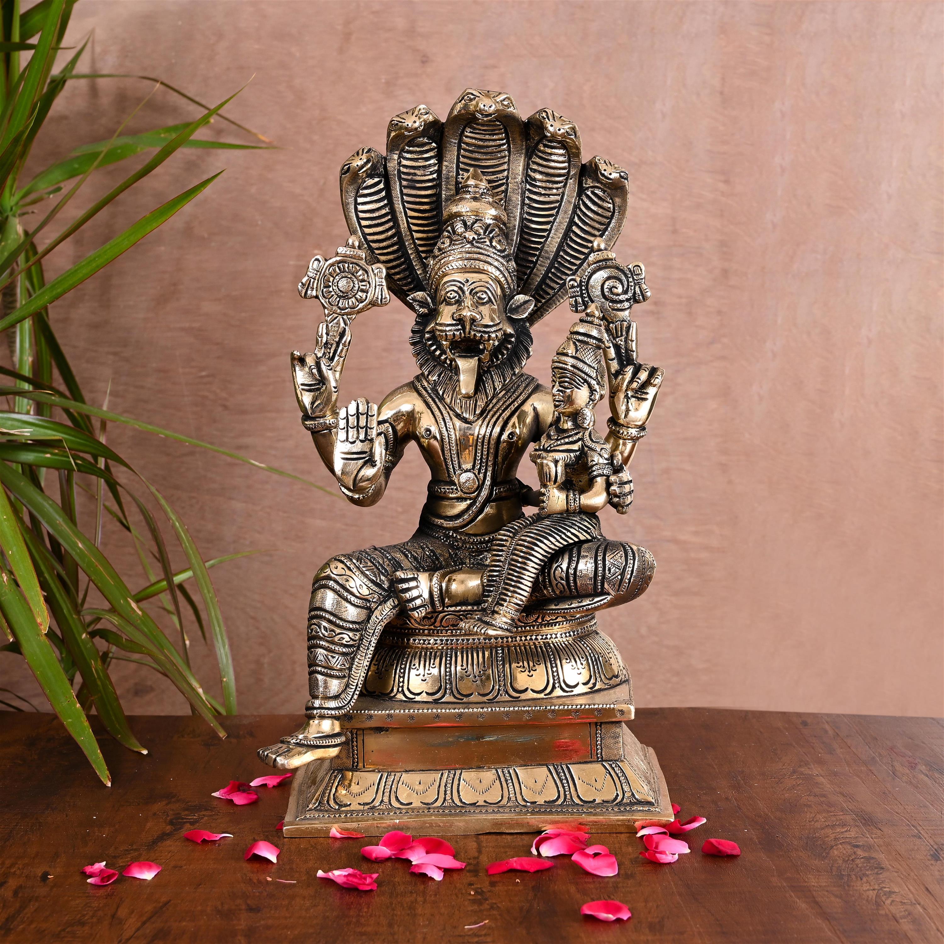 Brass Sitting Lakshmi Narasimha Idol (13 Inch) Vedansh Craft