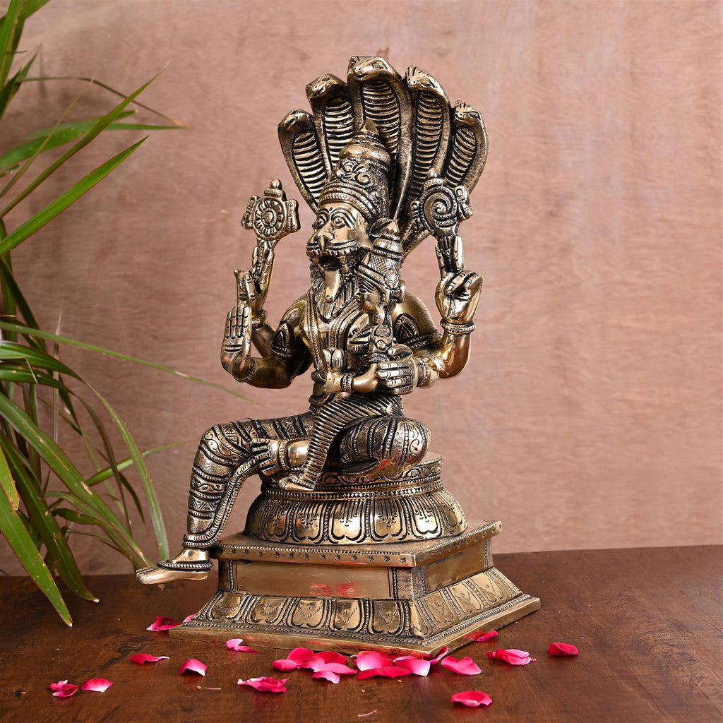 Brass Sitting Lakshmi Narasimha Idol (13 Inch) Vedansh Craft