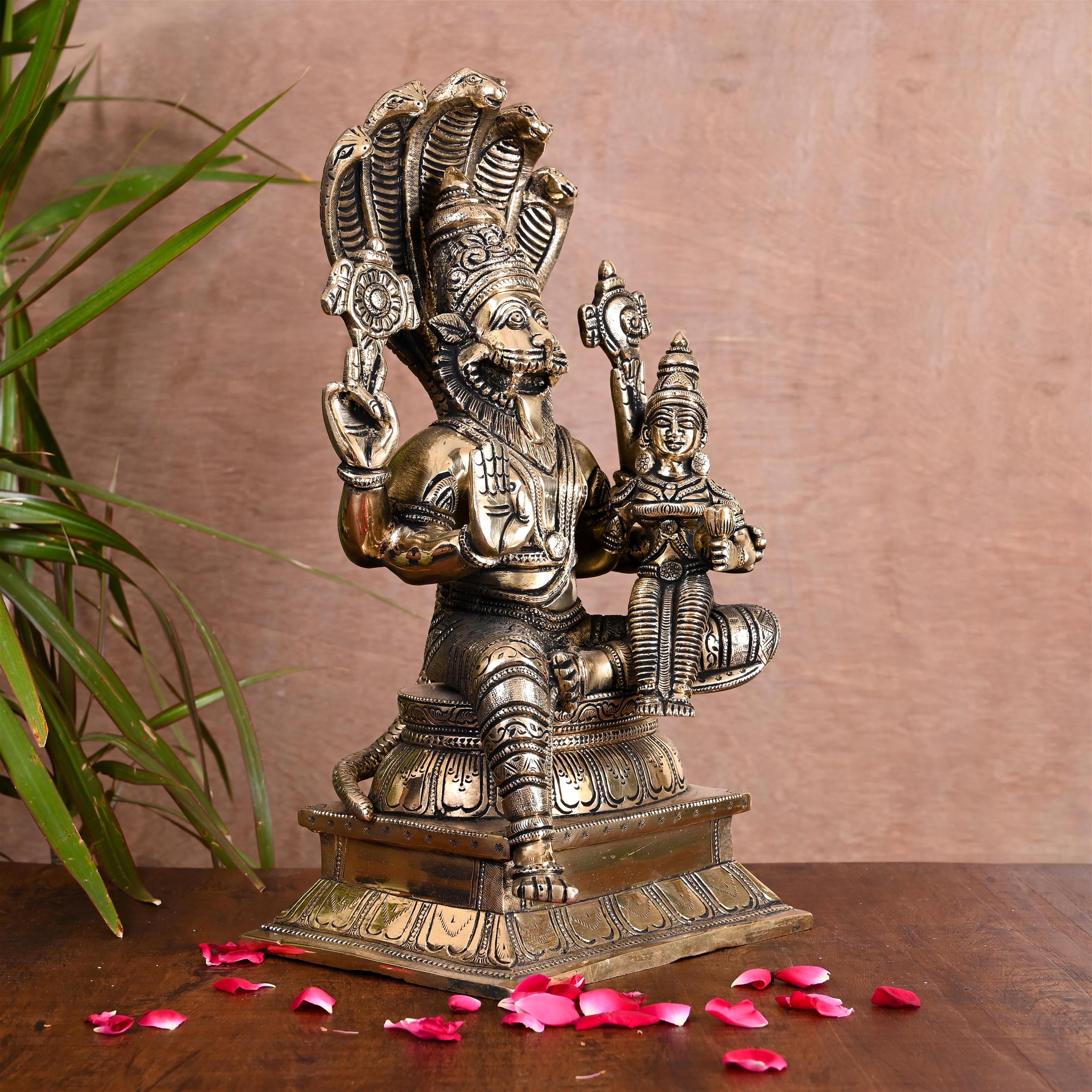 Brass Sitting Lakshmi Narasimha Idol (13 Inch) Vedansh Craft