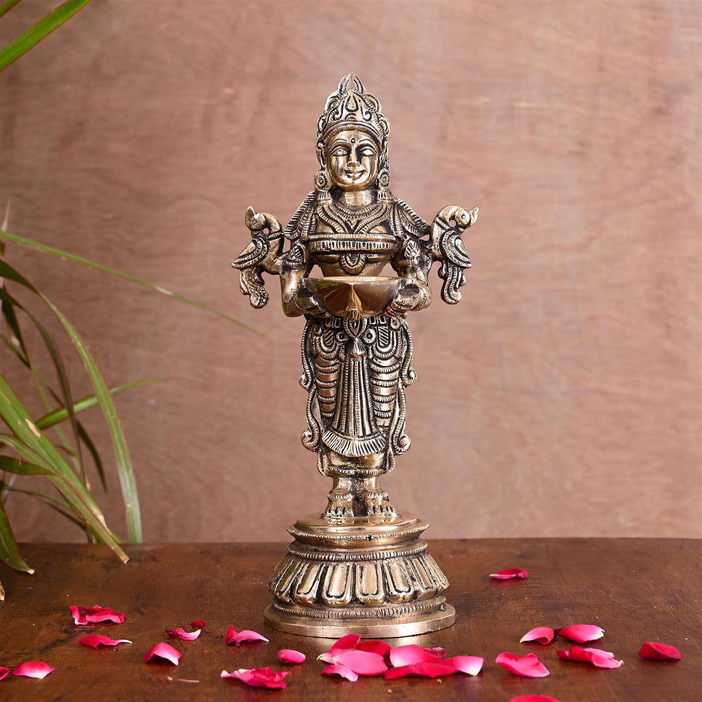 Brass Standing Deep Lakshmi Idol (9.2 Inch) Vedansh Craft