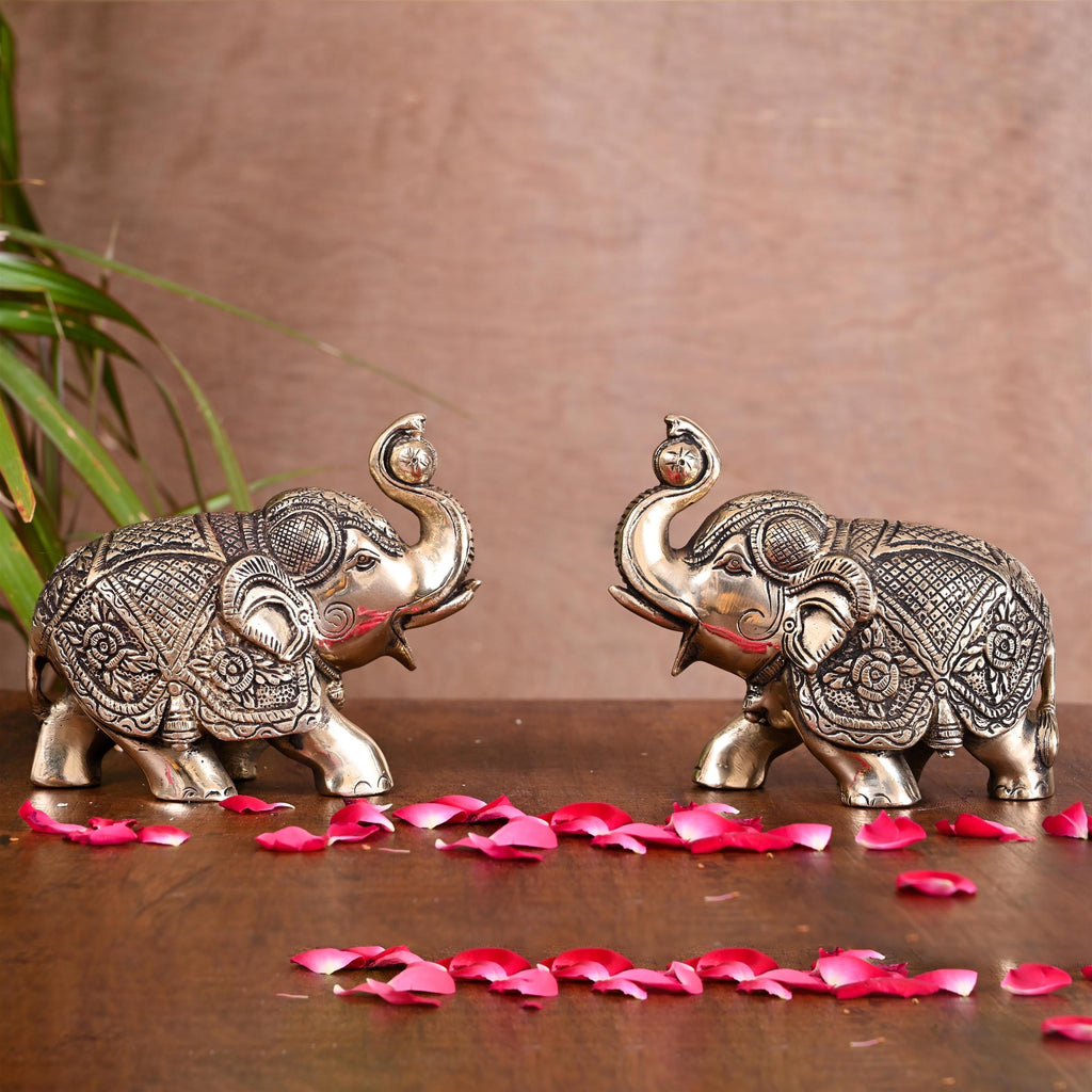 Brass Elephant Statue Pair (4.2 Inch) Vedansh Craft