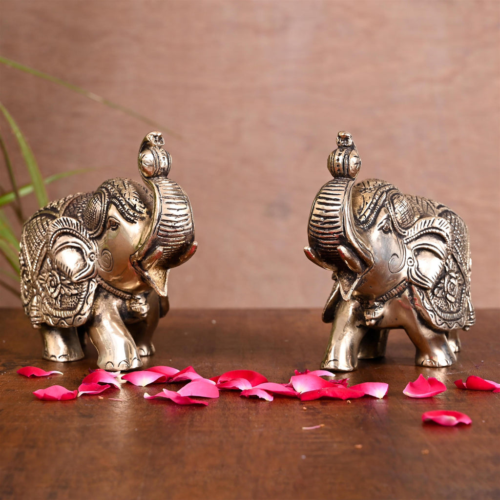 Brass Elephant Statue Pair (4.2 Inch) Vedansh Craft