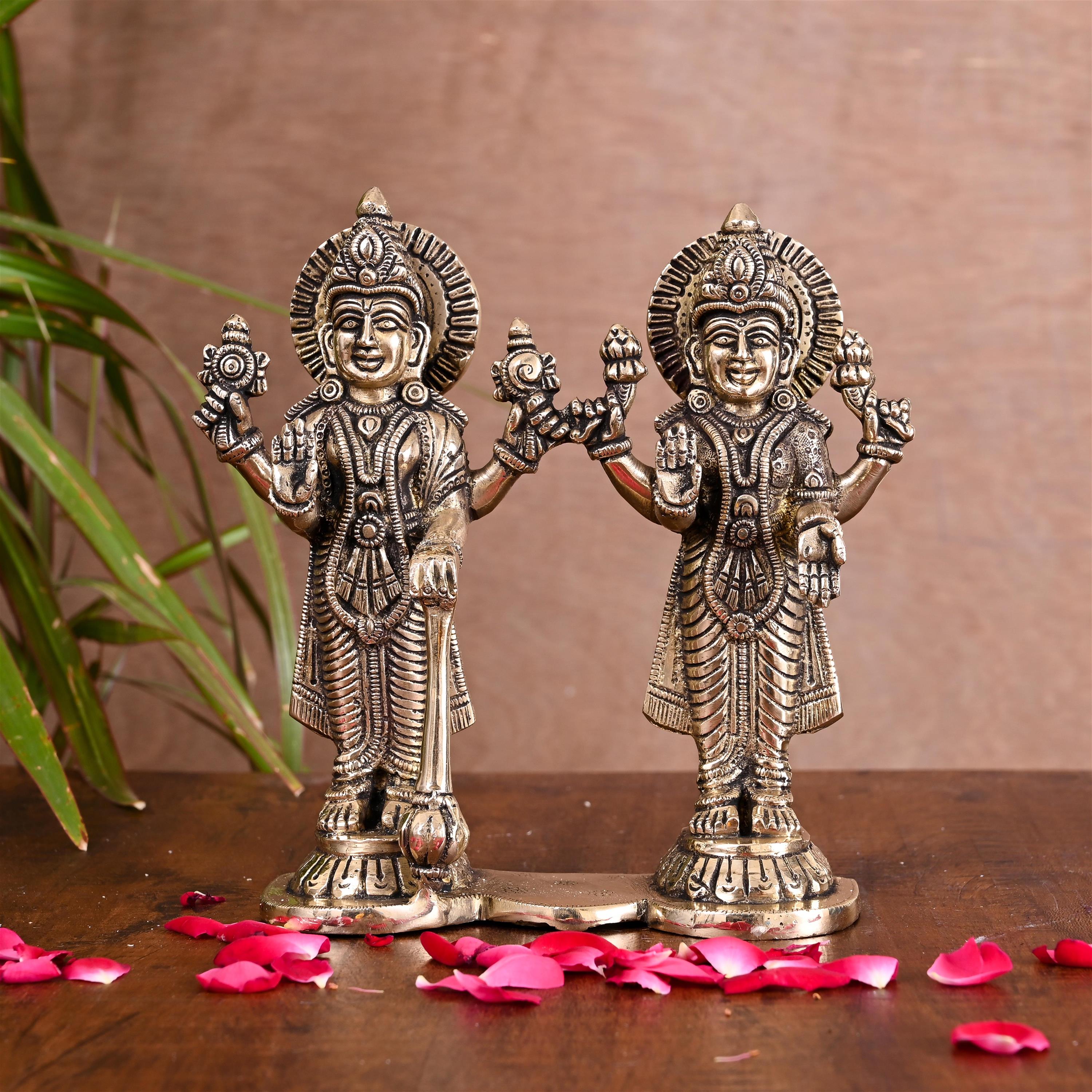 Brass Lord Standing Vishnu Lakshmi Idol (6.5 Inch) Vedansh Craft