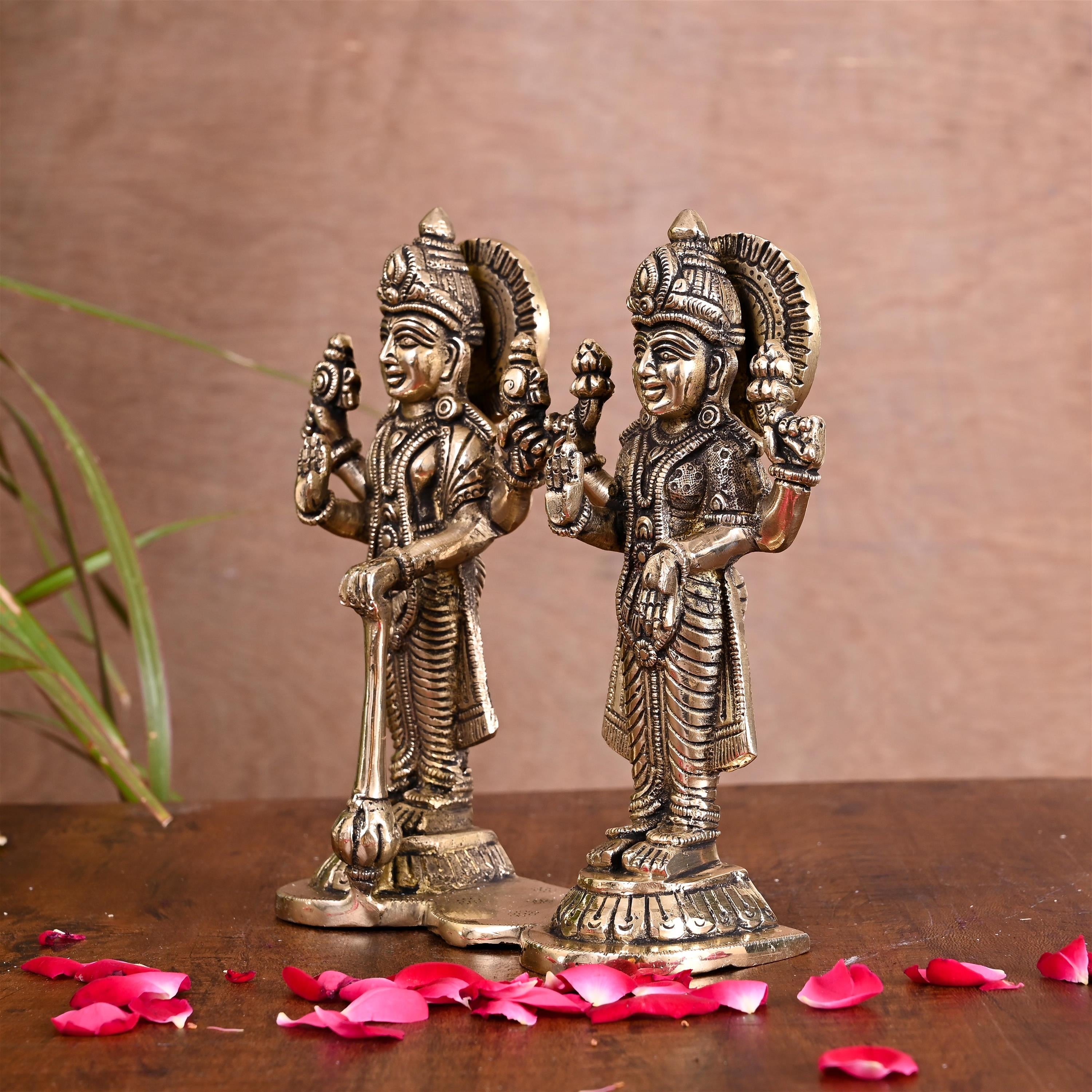 Brass Lord Standing Vishnu Lakshmi Idol (6.5 Inch) Vedansh Craft