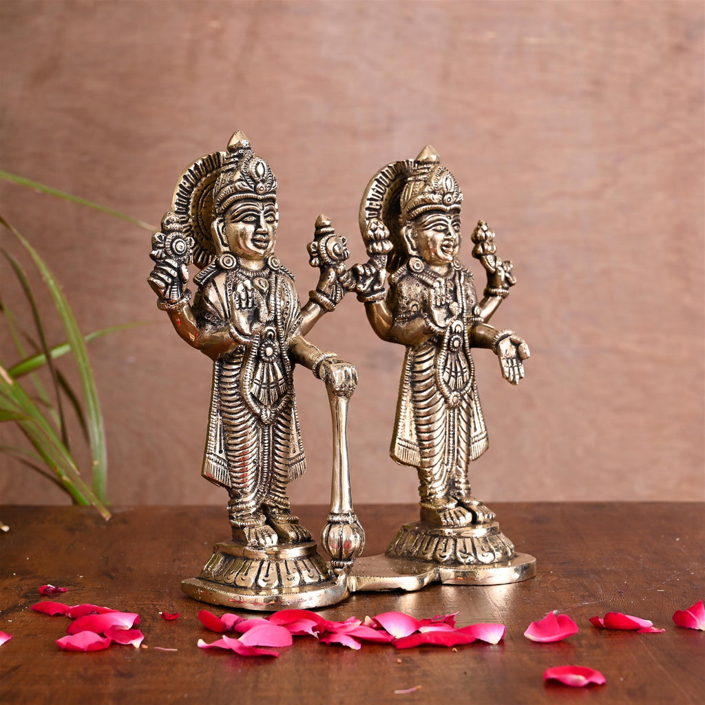 Brass Lord Standing Vishnu Lakshmi Idol (6.5 Inch) Vedansh Craft