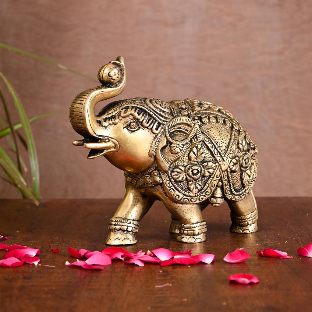 Brass Royal Elephant Statue Home Accent (5.5 Inch) Vedansh Craft