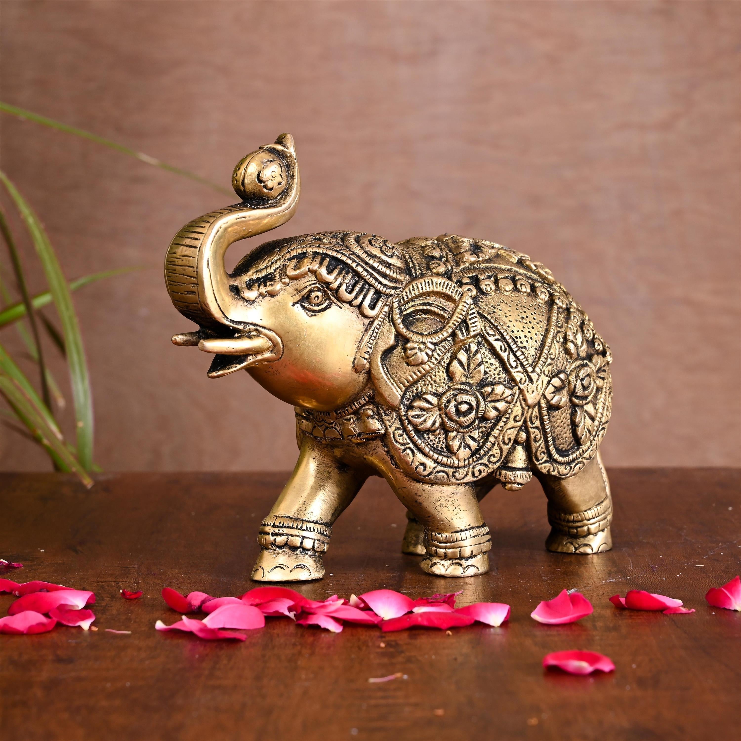 Brass Royal Elephant Statue Home Accent (5.5 Inch) Vedansh Craft